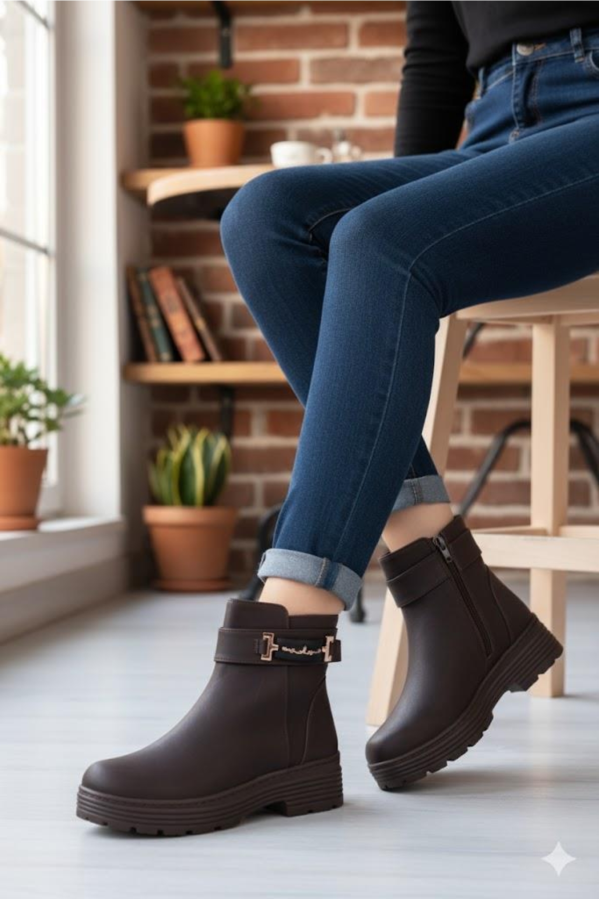 1187 Rahat Sıcak Astar Kaymaz Taban Fermuarlı Kadın Bot - Görsel 3