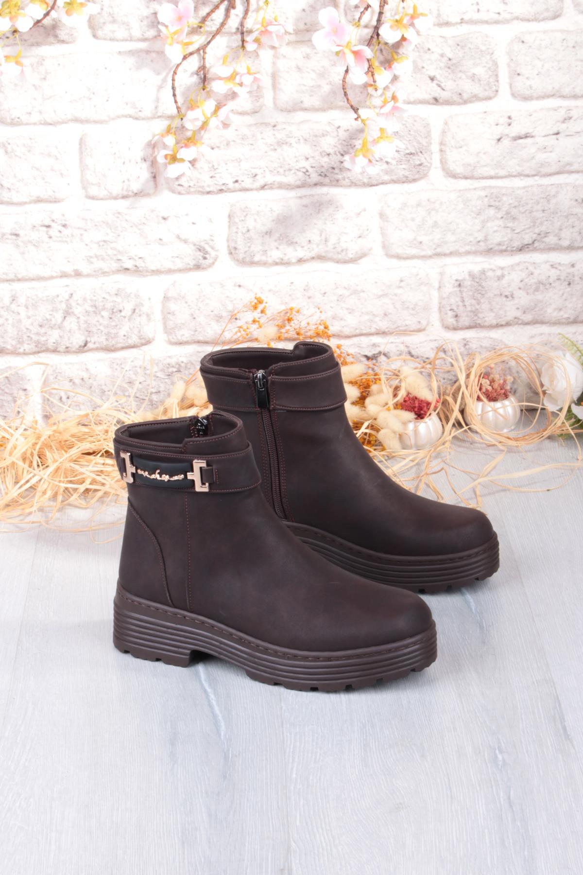 1187 Rahat Sıcak Astar Kaymaz Taban Fermuarlı Kadın Bot - Görsel 5