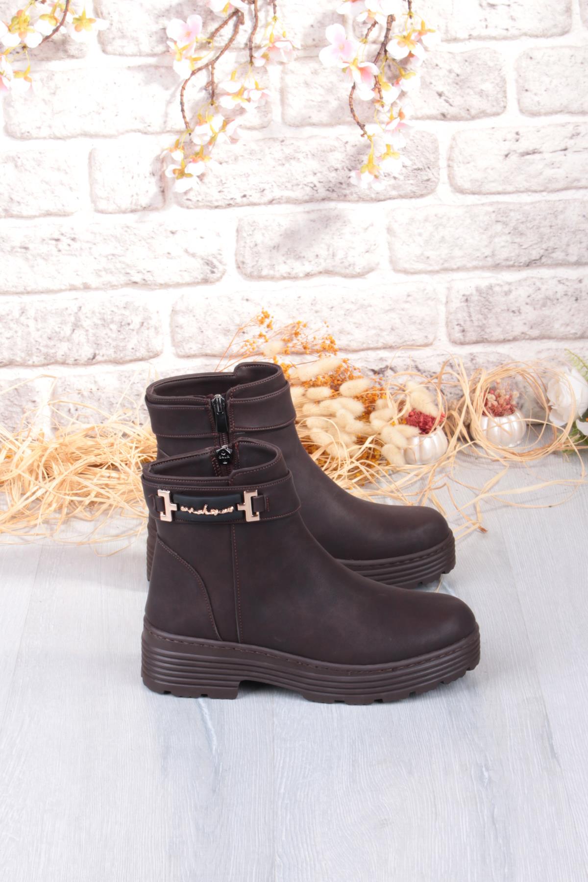 1187 Rahat Sıcak Astar Kaymaz Taban Fermuarlı Kadın Bot - Görsel 6