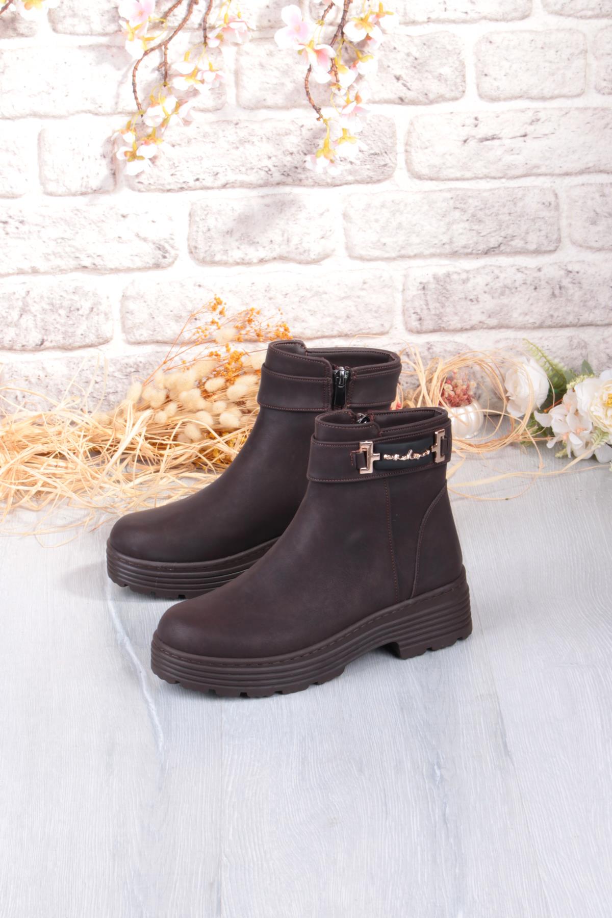 1187 Rahat Sıcak Astar Kaymaz Taban Fermuarlı Kadın Bot - Görsel 7