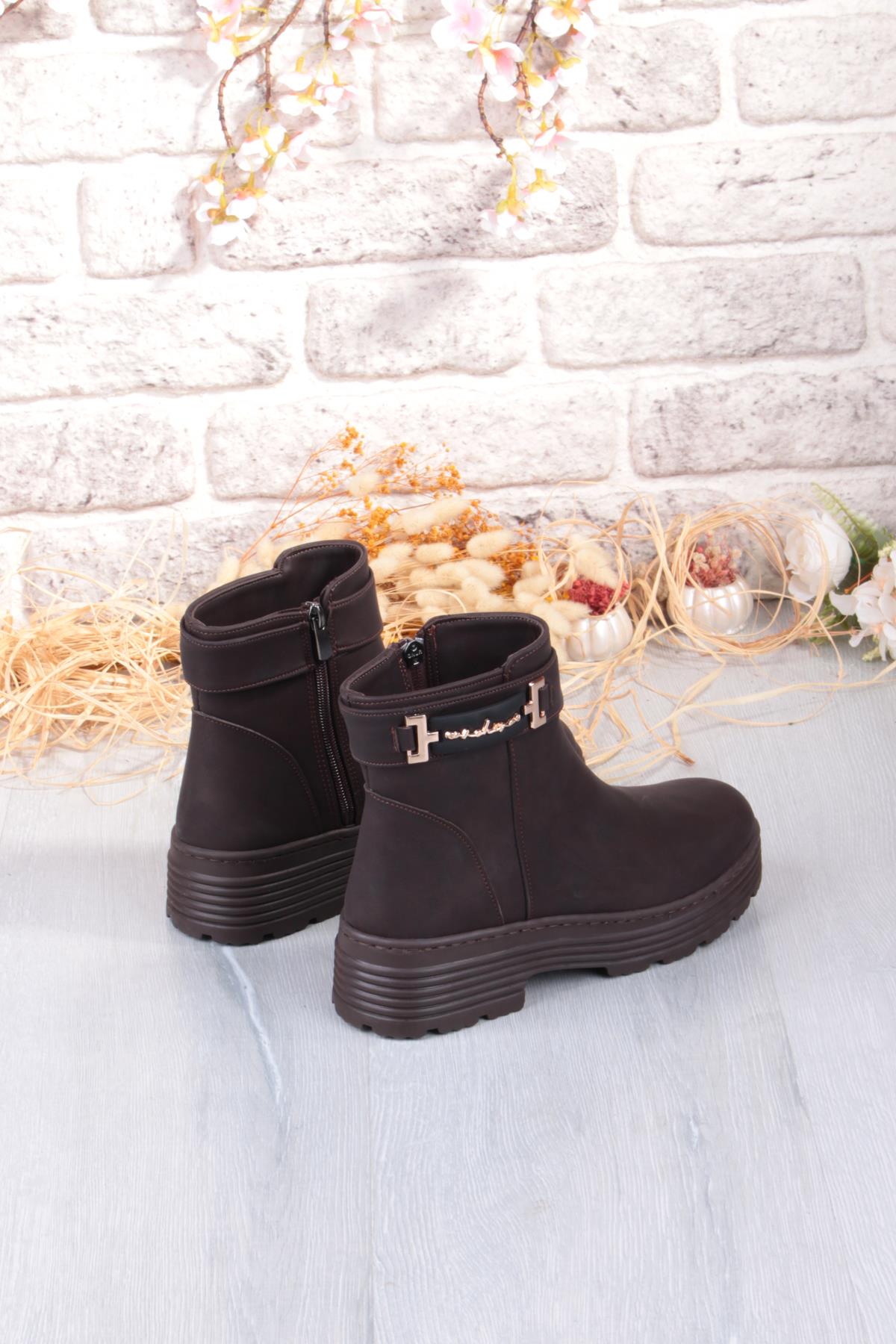 1187 Rahat Sıcak Astar Kaymaz Taban Fermuarlı Kadın Bot - Görsel 8