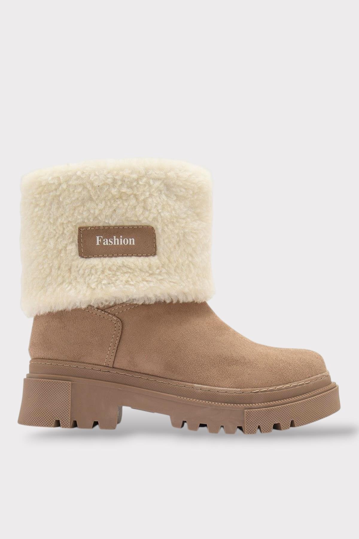 Kalın Taban Süet Kürklü Kadın Bot BEJ - Görsel 2