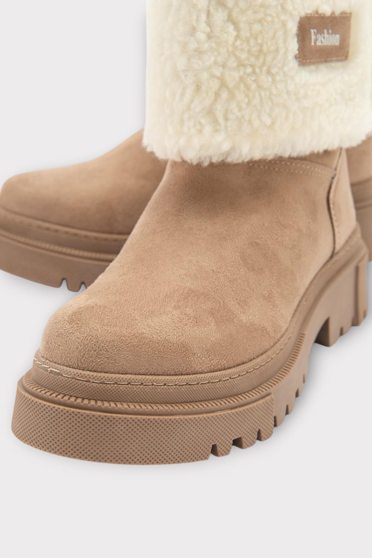 Kalın Taban Süet Kürklü Kadın Bot BEJ - Görsel 4