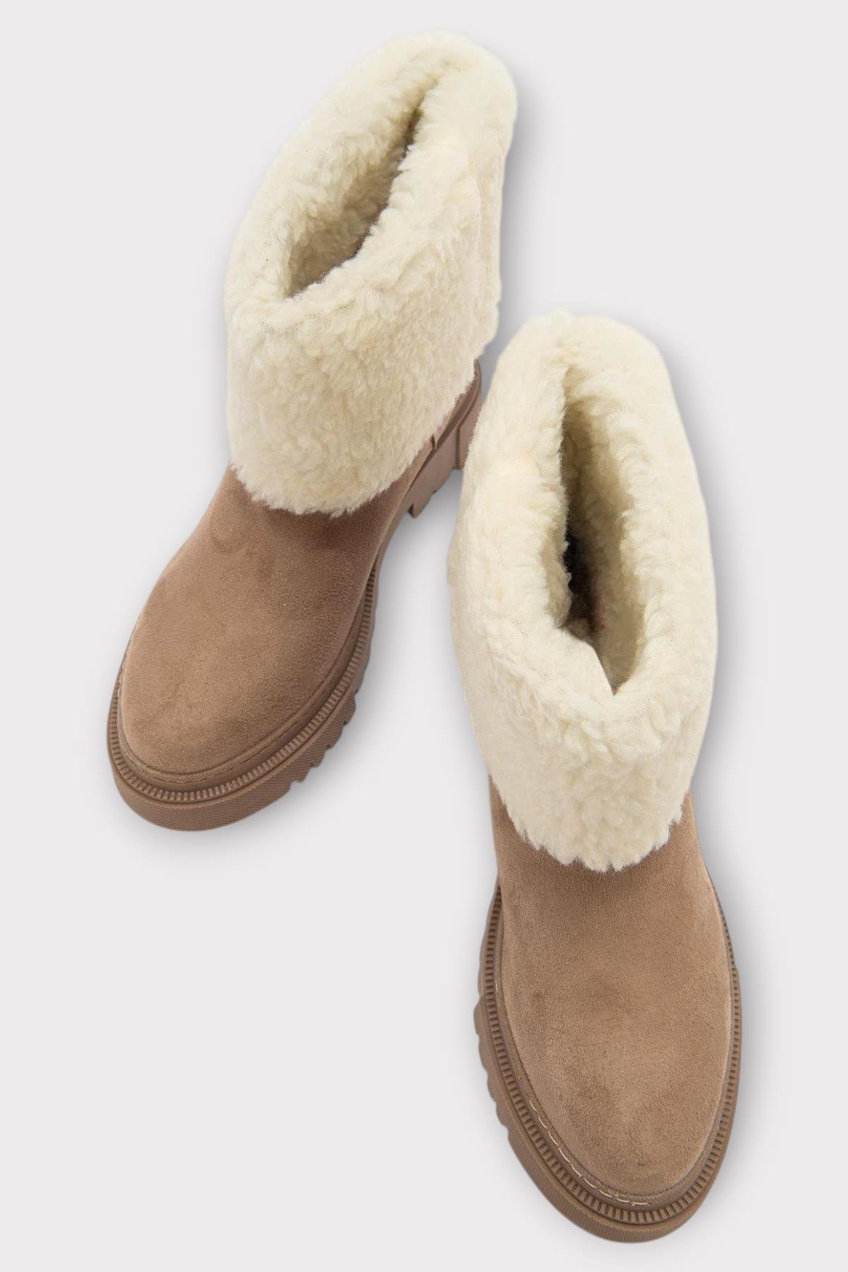 Kalın Taban Süet Kürklü Kadın Bot BEJ - Görsel 6