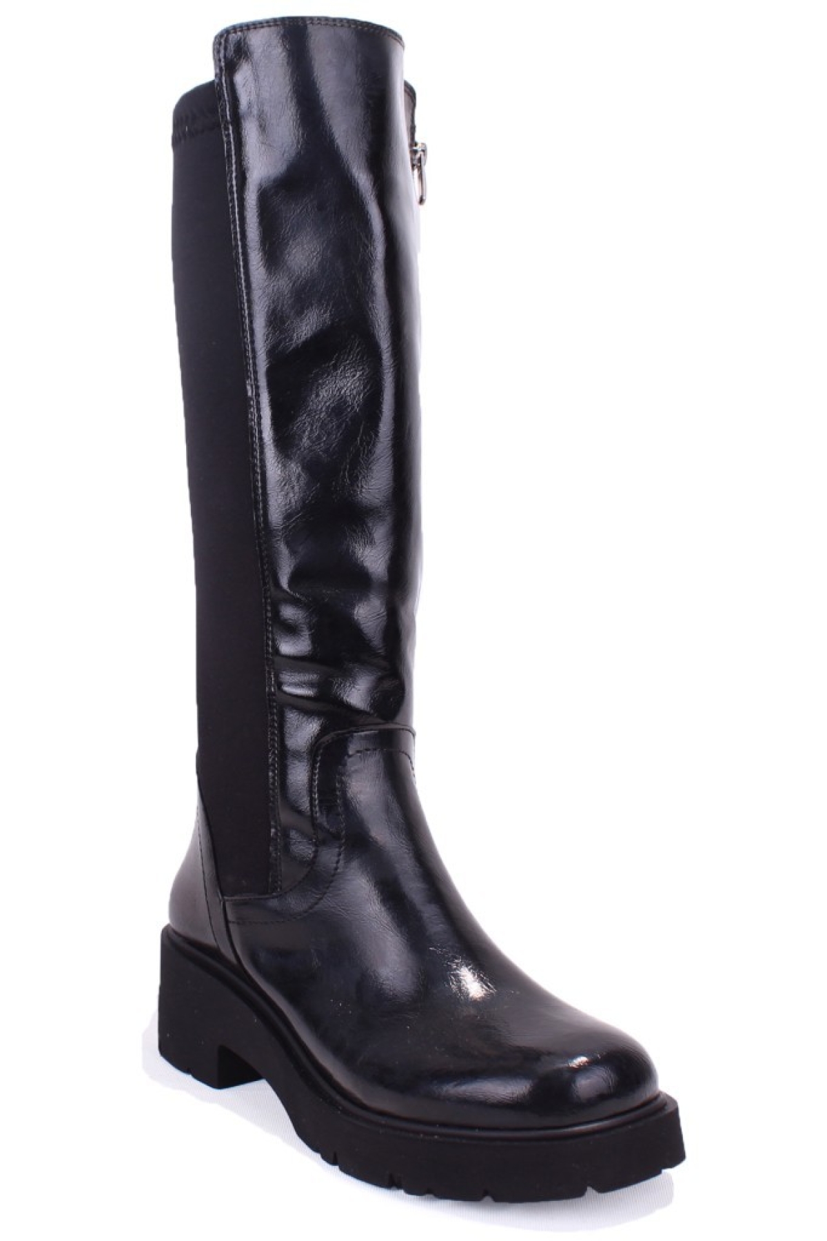 DZA07-8961105 Siyah Rugan Günlük Streçli Düz Topuk Kadın Çizme - Görsel 2