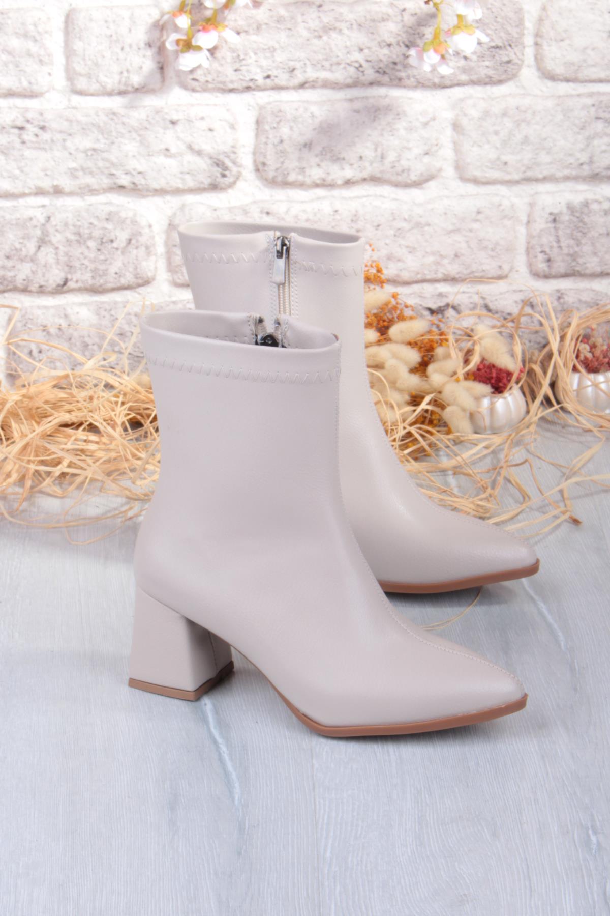 1193 Uraz Rahat 6 Cm Kalın Topuk Yüksekliği Sivri Burun Kadın Bot - Görsel 5