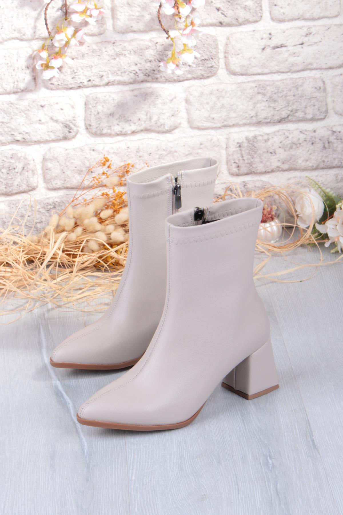 1193 Uraz Rahat 6 Cm Kalın Topuk Yüksekliği Sivri Burun Kadın Bot - Görsel 7