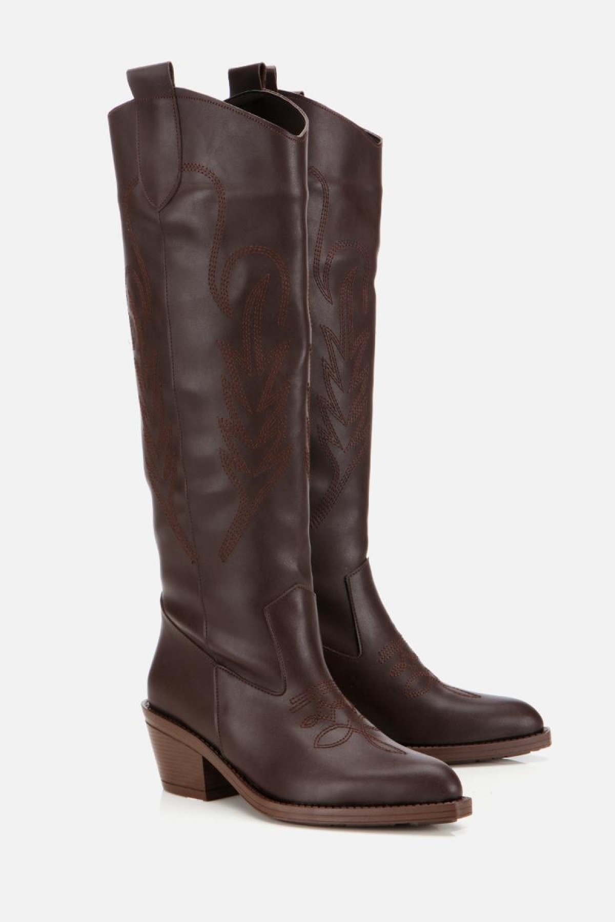 Kadın Kahverengi İşlemeli Kalın Topuklu Çizme - Görsel 3