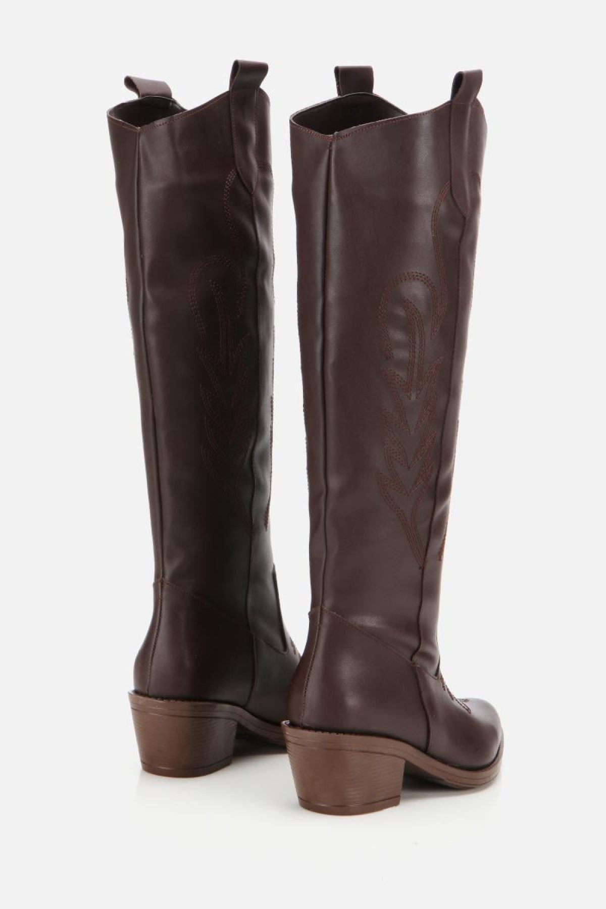 Kadın Kahverengi İşlemeli Kalın Topuklu Çizme - Görsel 4