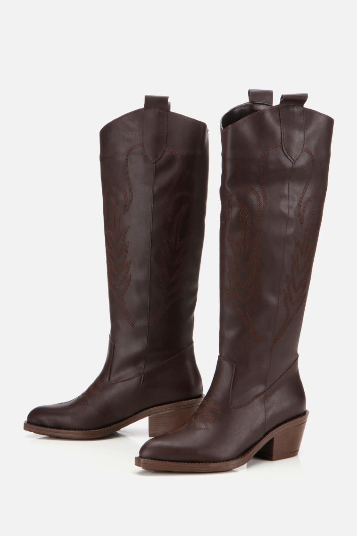 Kadın Kahverengi İşlemeli Kalın Topuklu Çizme - Görsel 5