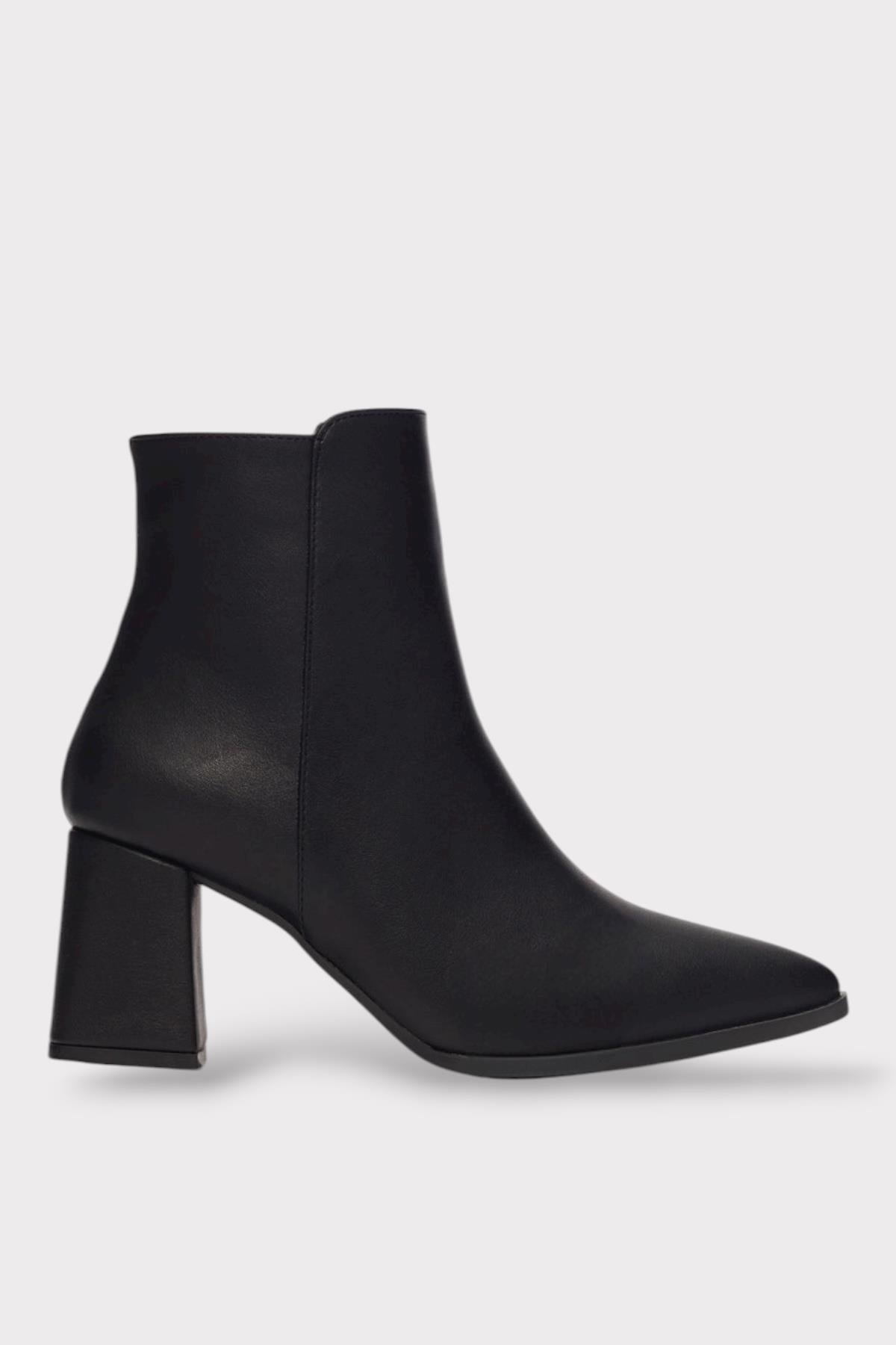 Kalın Topuk Sivri Burun Fermuarlı Kadın Bot SİYAH - Görsel 2