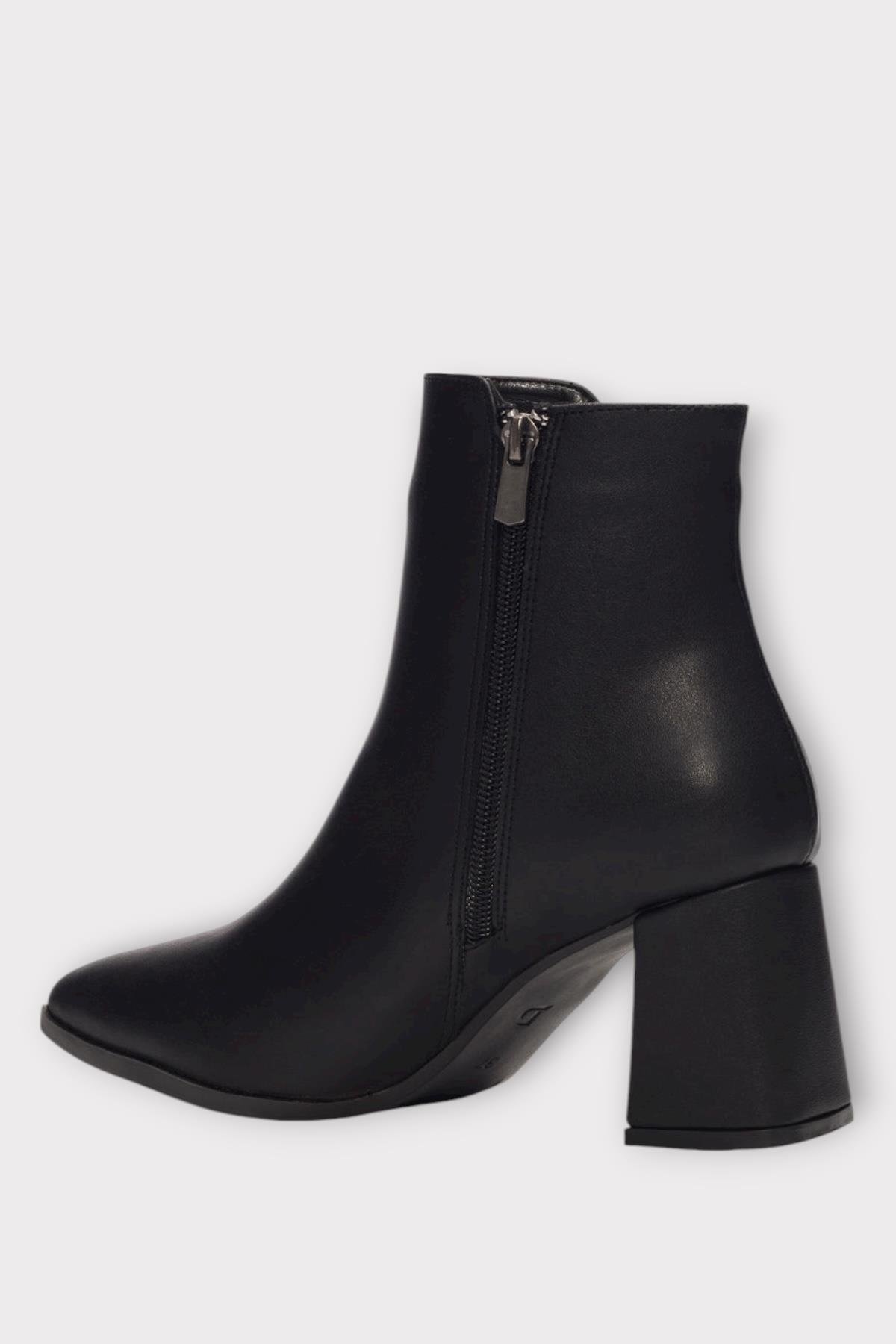 Kalın Topuk Sivri Burun Fermuarlı Kadın Bot SİYAH - Görsel 5