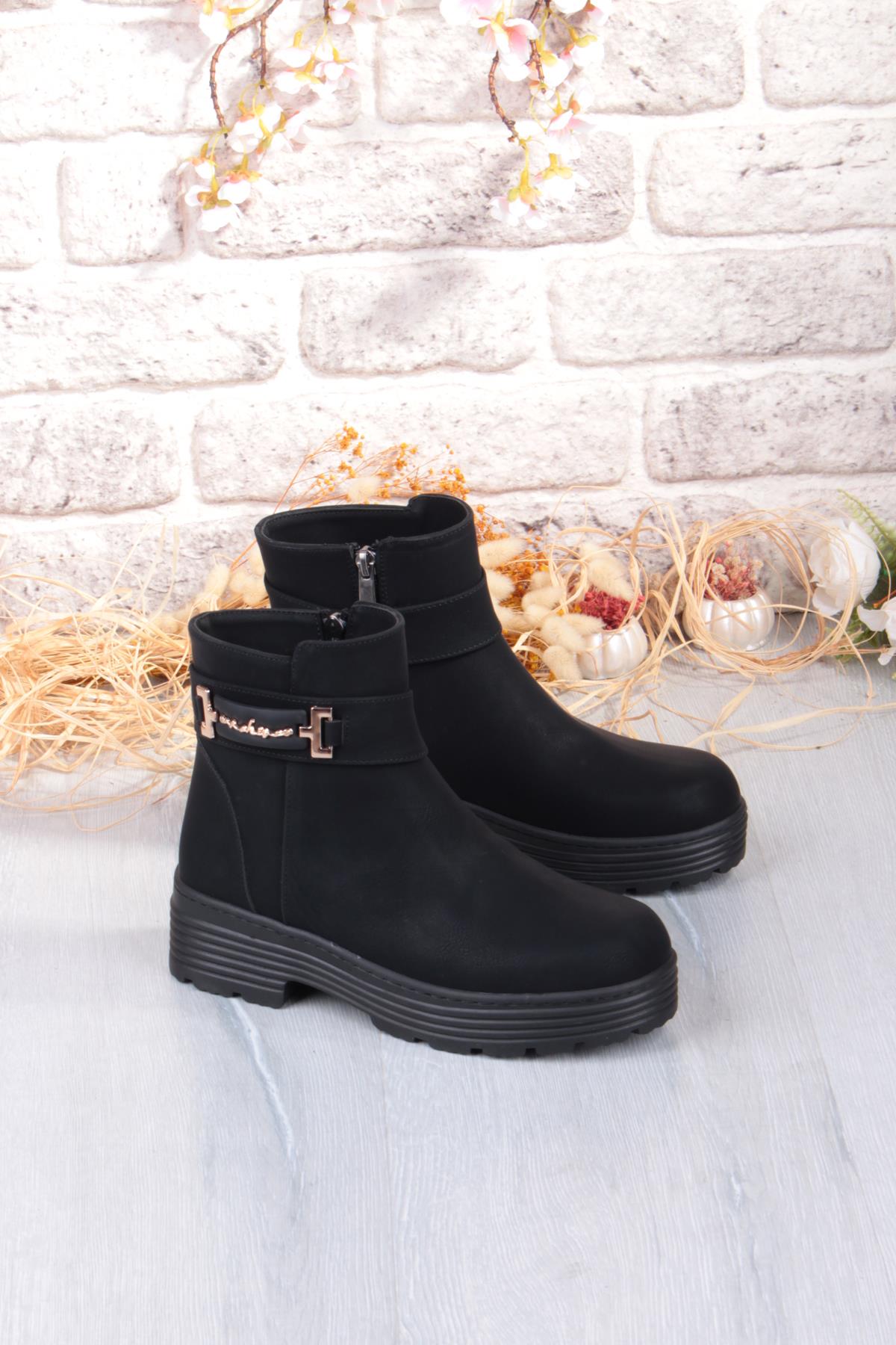 1187 Rahat Sıcak Astar Kaymaz Taban Fermuarlı Kadın Bot - Görsel 5