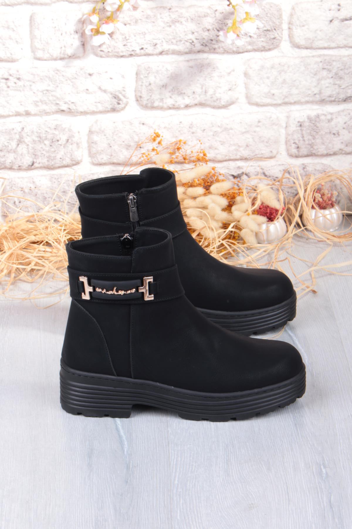 1187 Rahat Sıcak Astar Kaymaz Taban Fermuarlı Kadın Bot - Görsel 6