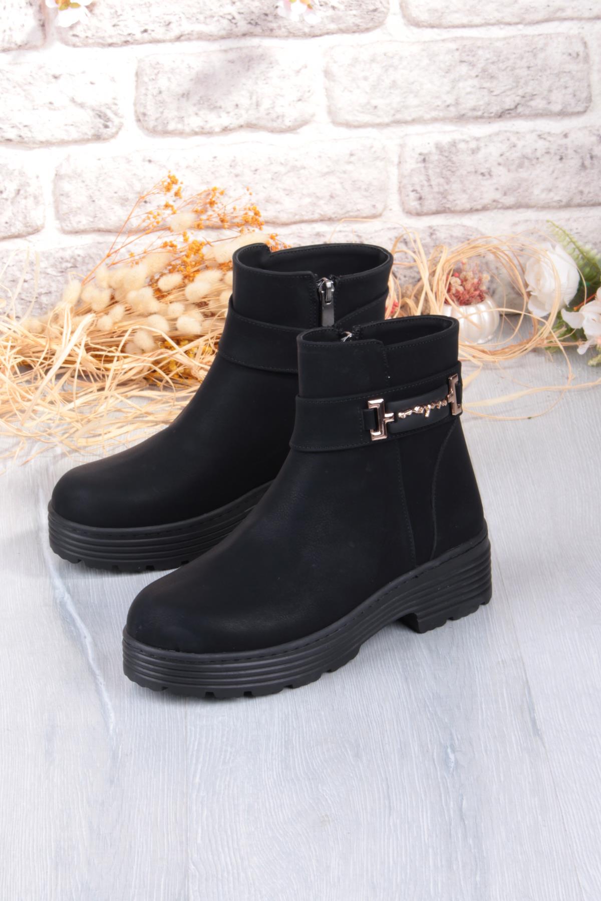 1187 Rahat Sıcak Astar Kaymaz Taban Fermuarlı Kadın Bot - Görsel 7