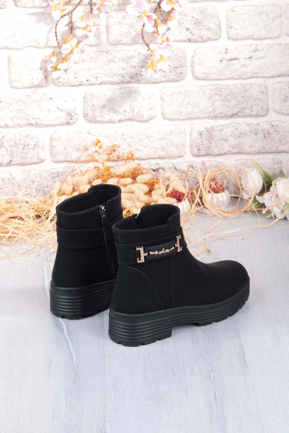 1187 Rahat Sıcak Astar Kaymaz Taban Fermuarlı Kadın Bot - Görsel 8