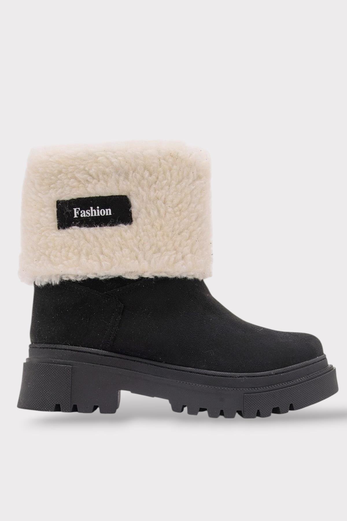 Kalın Taban Süet Kürklü Kadın Bot SİYAH - Görsel 2