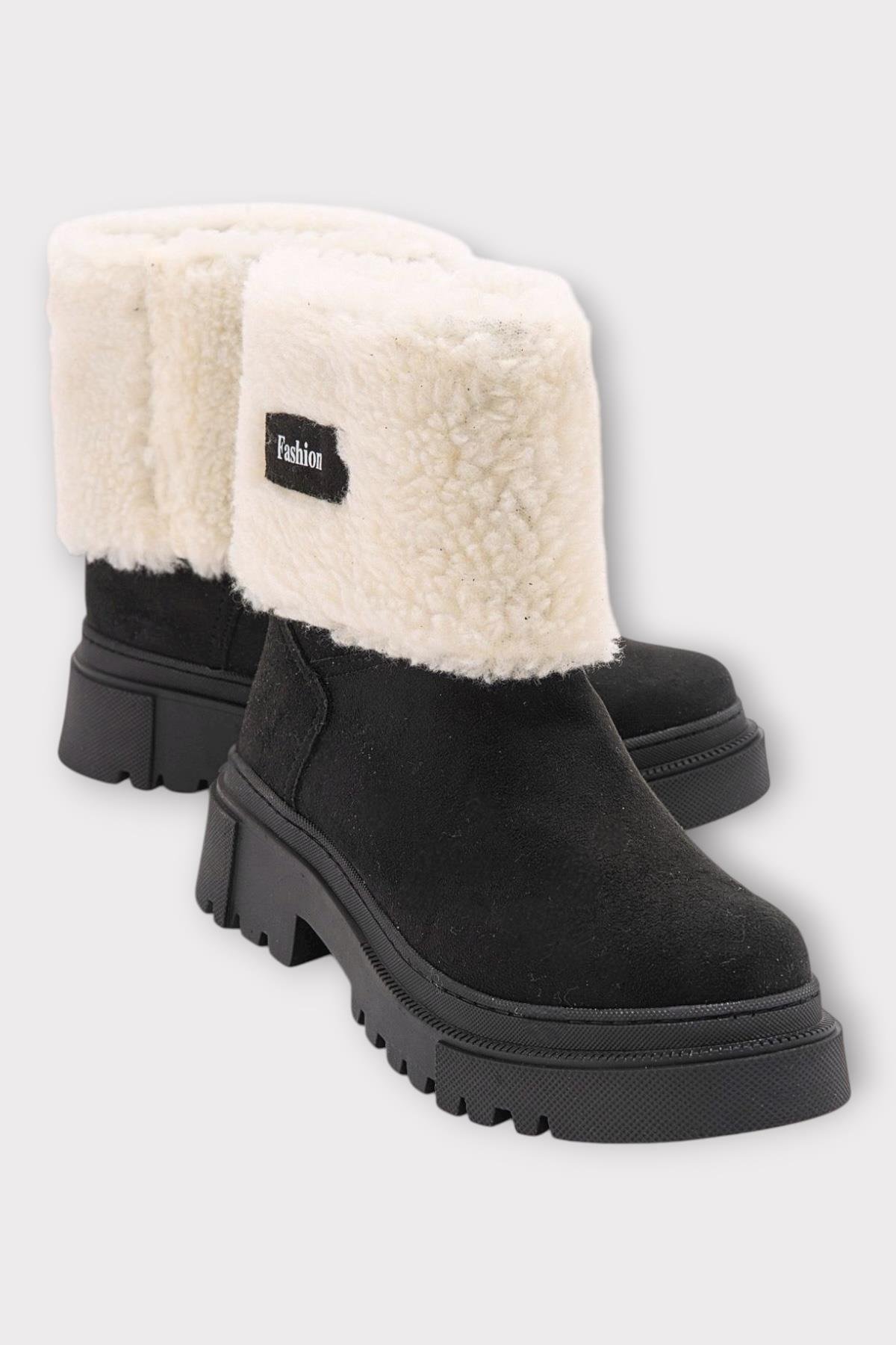 Kalın Taban Süet Kürklü Kadın Bot SİYAH - Görsel 3