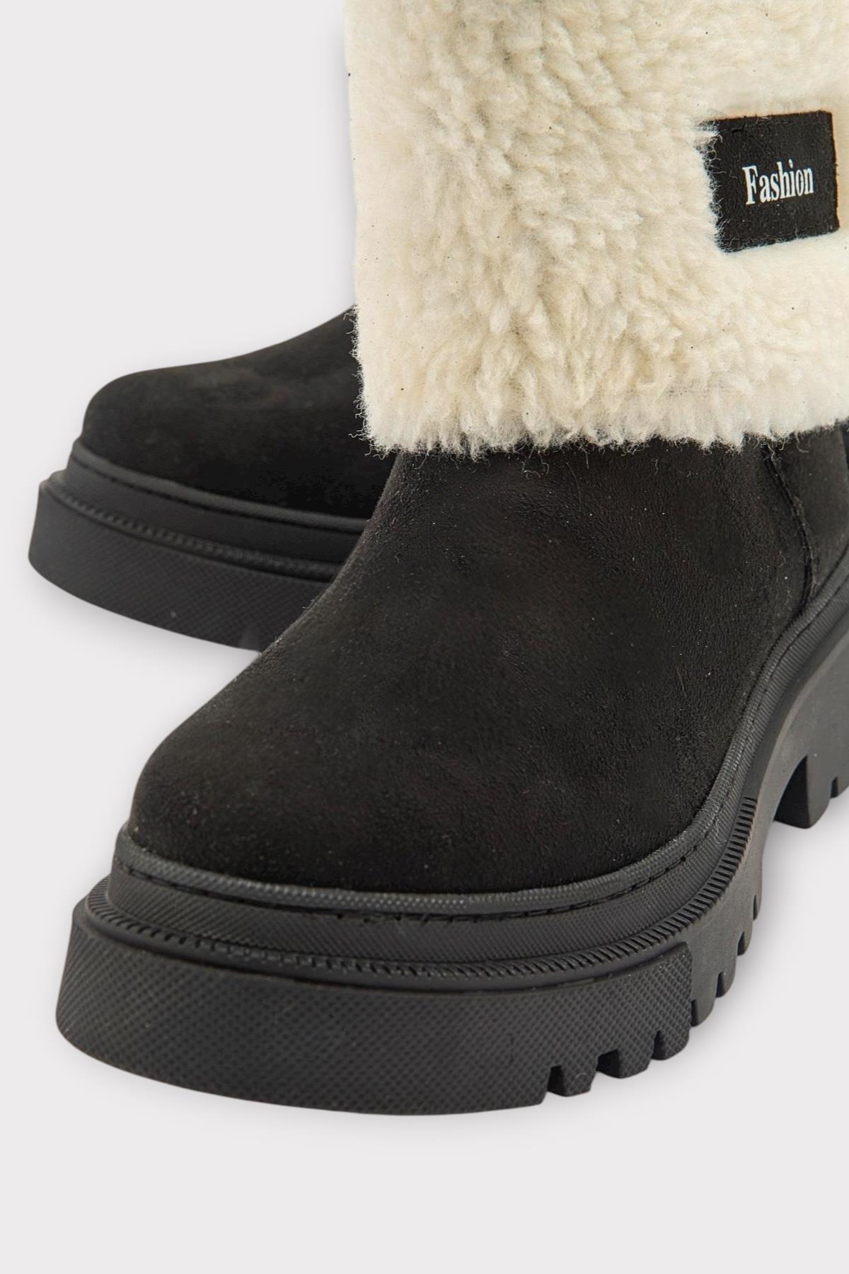 Kalın Taban Süet Kürklü Kadın Bot SİYAH - Görsel 4