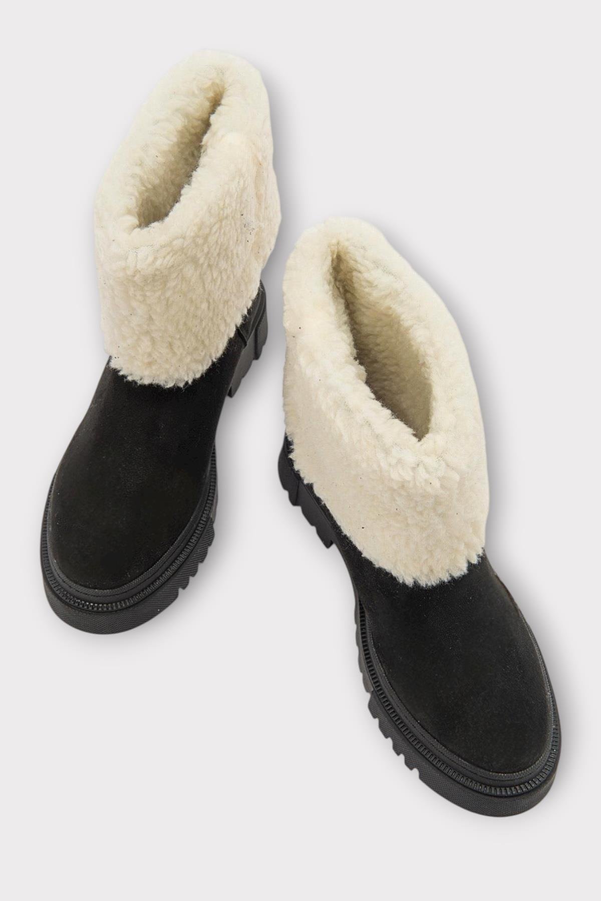 Kalın Taban Süet Kürklü Kadın Bot SİYAH - Görsel 5