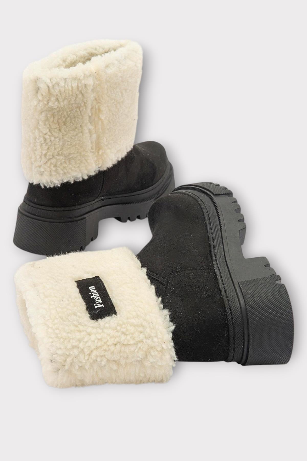Kalın Taban Süet Kürklü Kadın Bot SİYAH - Görsel 6