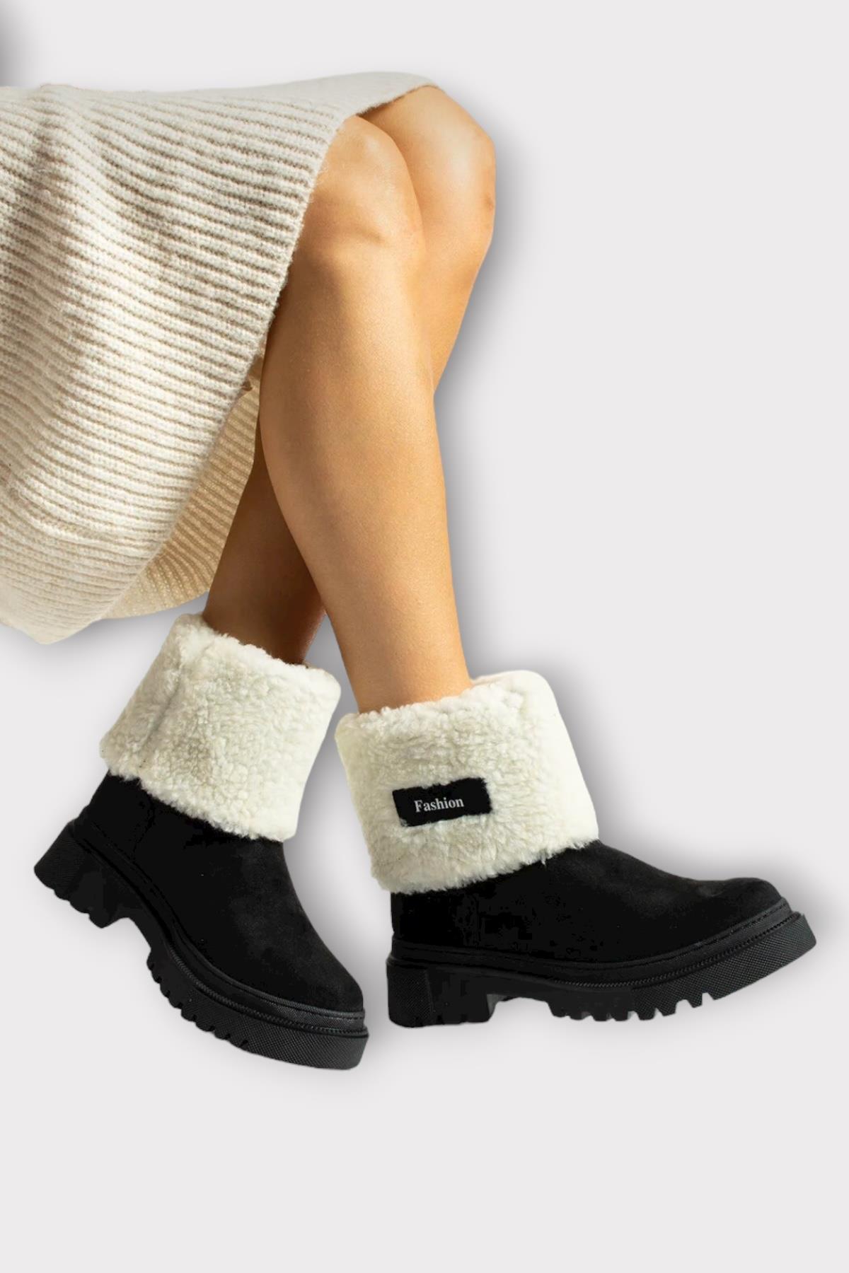 Kalın Taban Süet Kürklü Kadın Bot SİYAH - Görsel 8