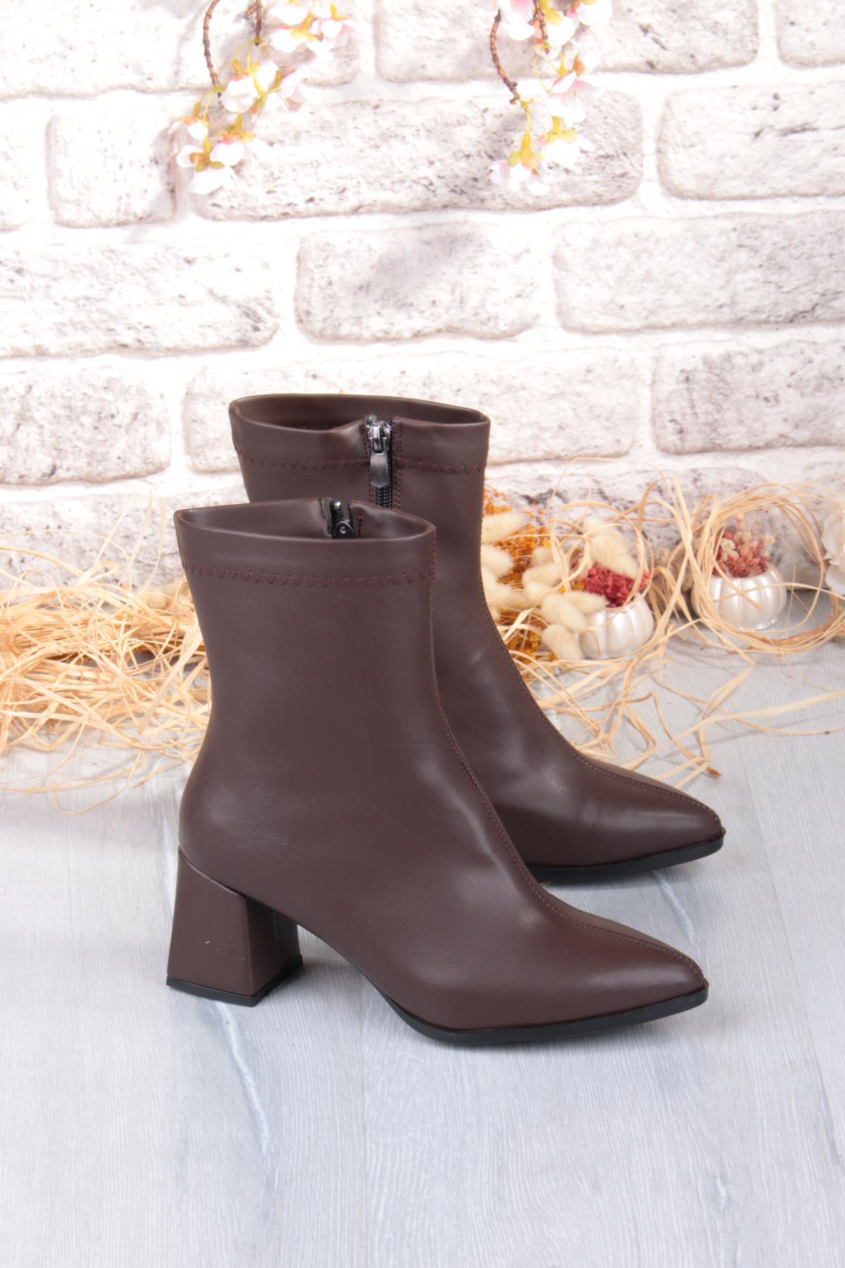 1193 Uraz Rahat 6 Cm Kalın Topuk Yüksekliği Sivri Burun Kadın Bot - Görsel 4