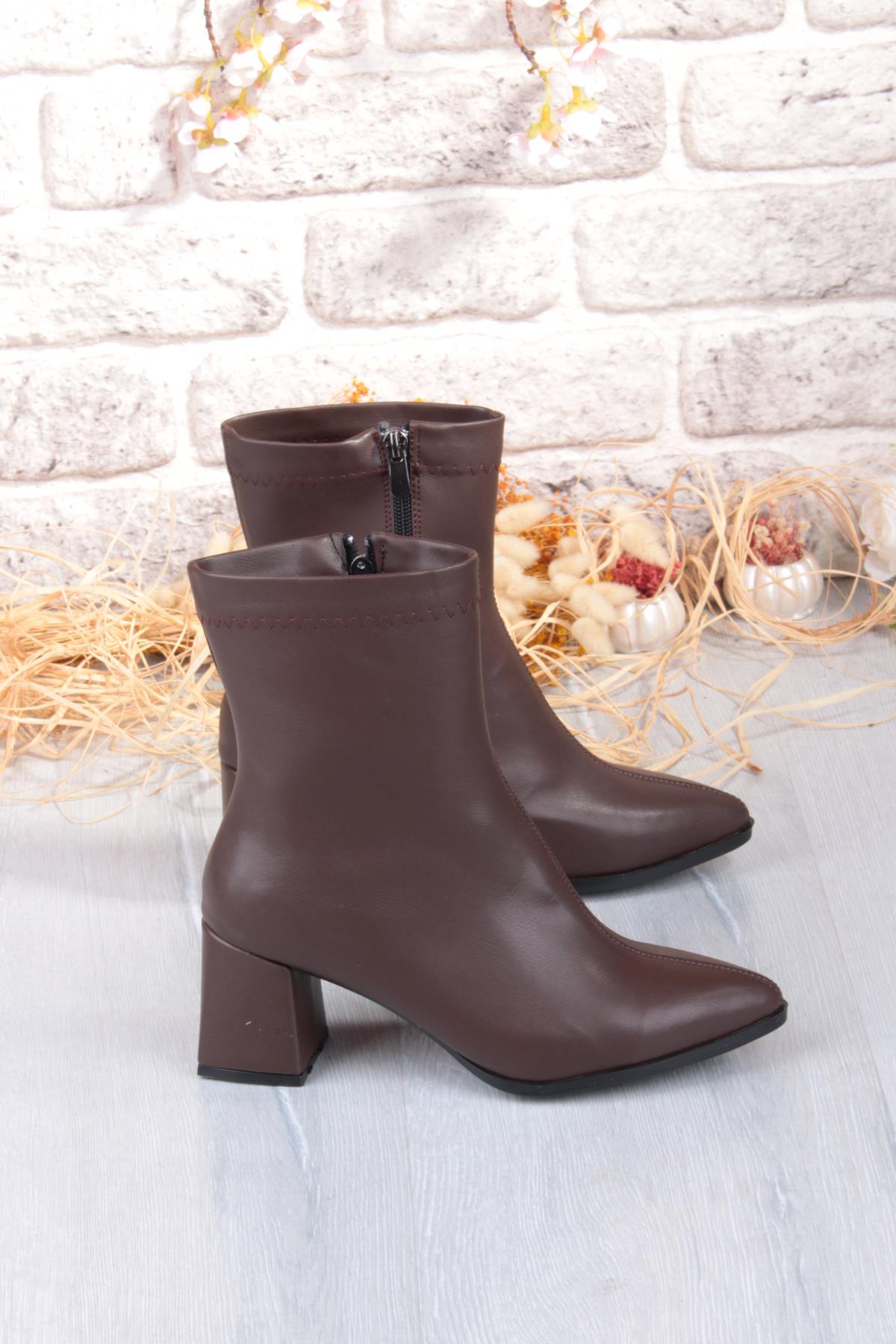 1193 Uraz Rahat 6 Cm Kalın Topuk Yüksekliği Sivri Burun Kadın Bot - Görsel 5