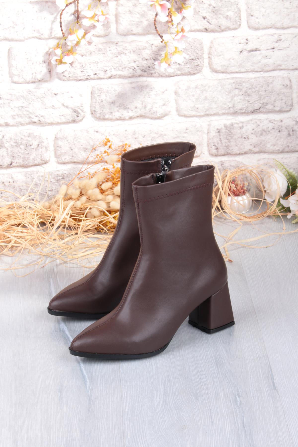 1193 Uraz Rahat 6 Cm Kalın Topuk Yüksekliği Sivri Burun Kadın Bot - Görsel 6