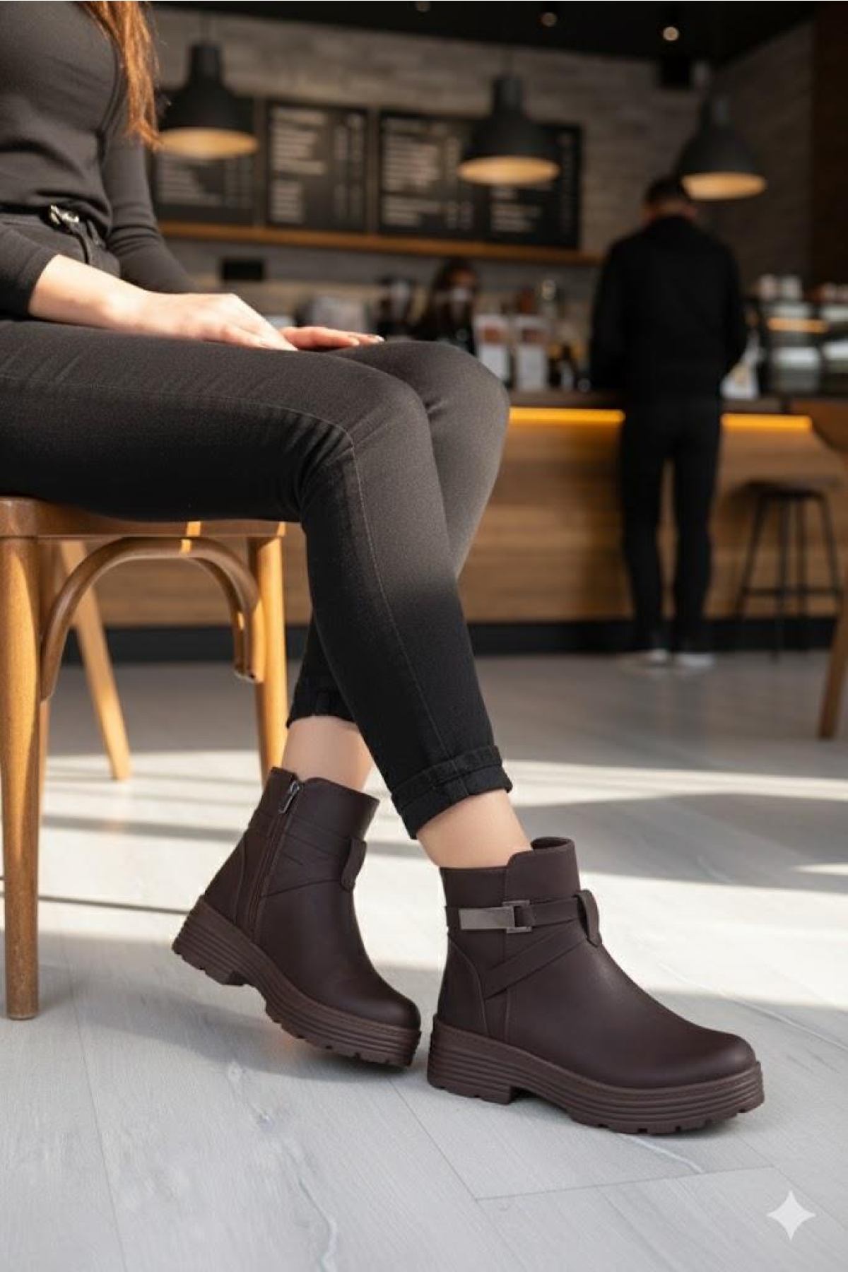 1186 Rahat Sıcak Astar Kaymaz Taban Fermuarlı Kadın Bot - Görsel 2