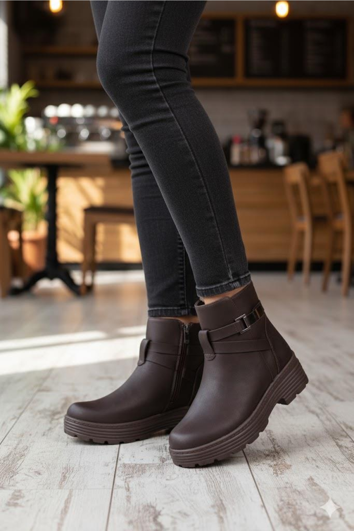 1186 Rahat Sıcak Astar Kaymaz Taban Fermuarlı Kadın Bot - Görsel 3