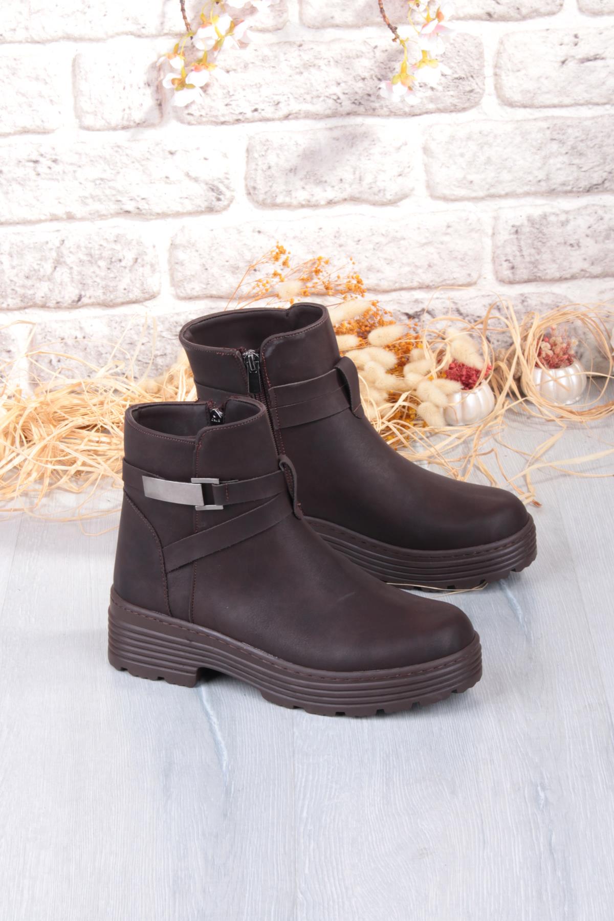 1186 Rahat Sıcak Astar Kaymaz Taban Fermuarlı Kadın Bot - Görsel 5