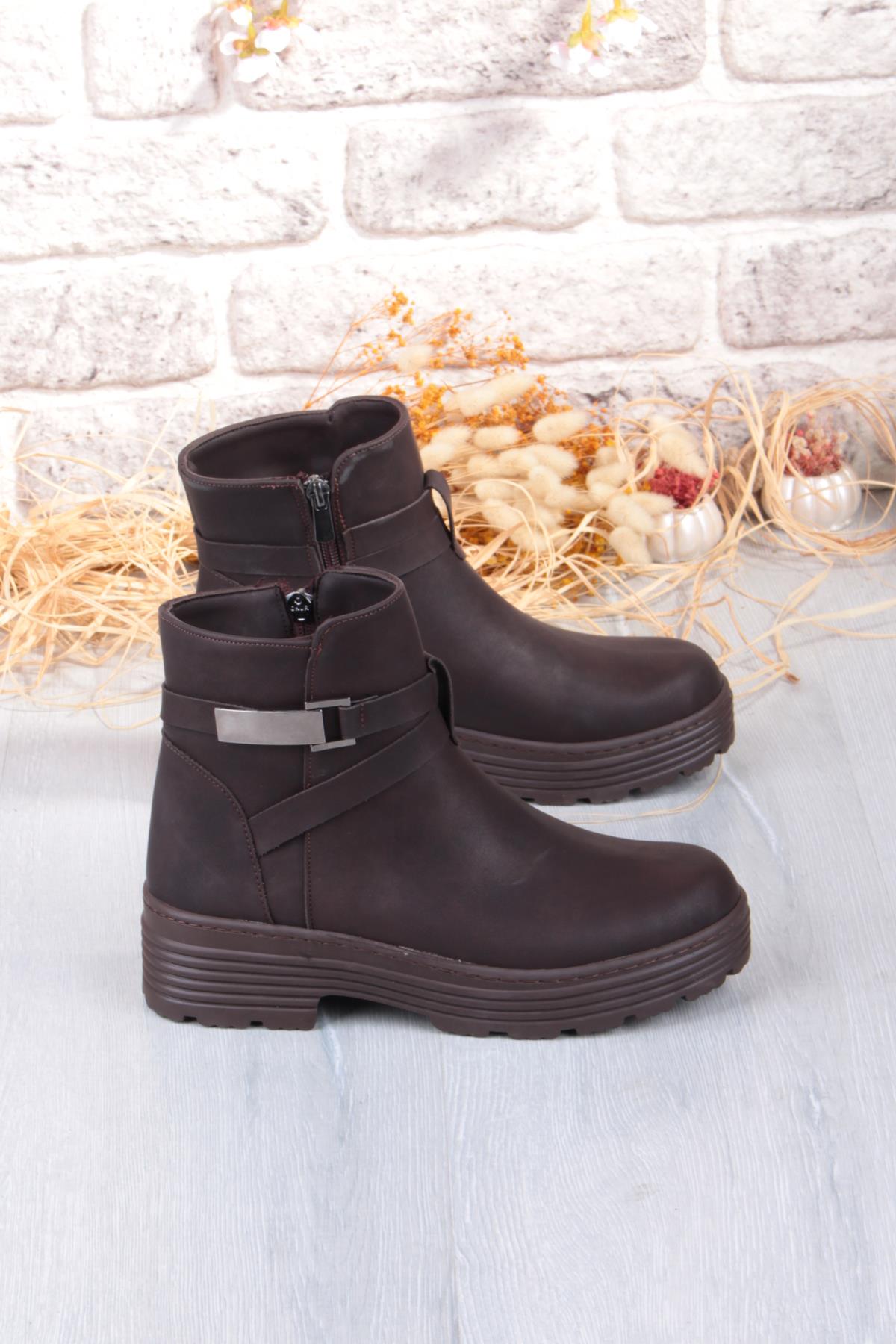 1186 Rahat Sıcak Astar Kaymaz Taban Fermuarlı Kadın Bot - Görsel 6