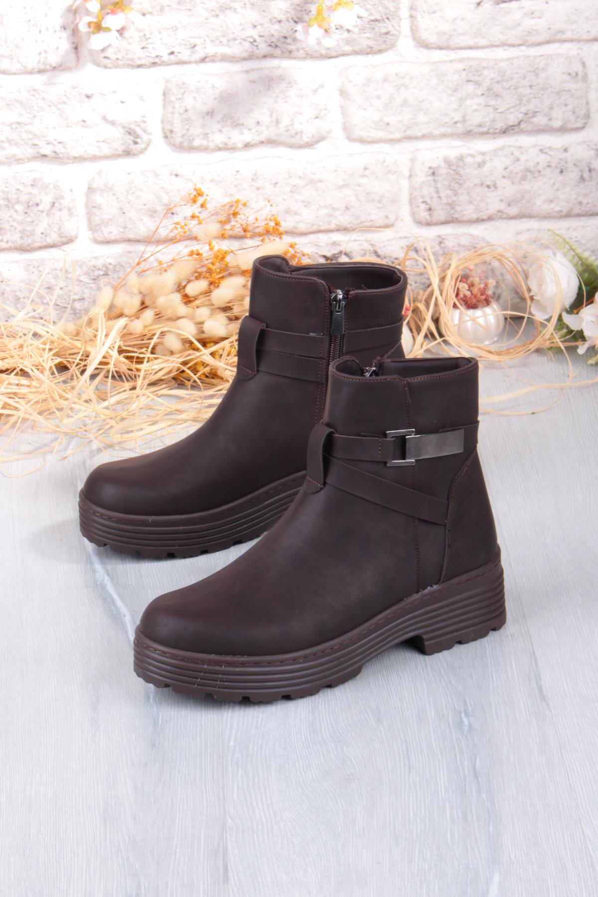 1186 Rahat Sıcak Astar Kaymaz Taban Fermuarlı Kadın Bot - Görsel 7