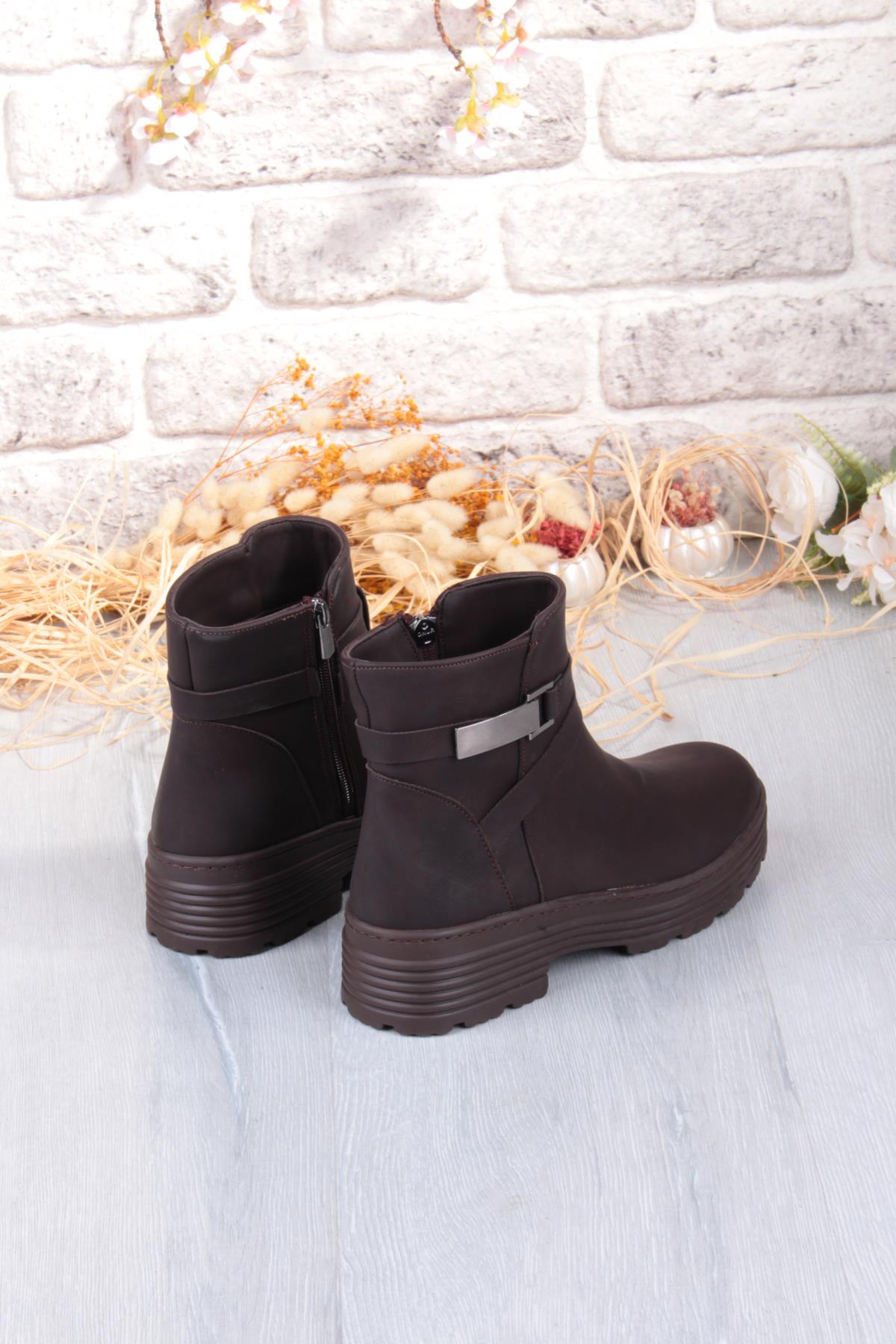 1186 Rahat Sıcak Astar Kaymaz Taban Fermuarlı Kadın Bot - Görsel 8