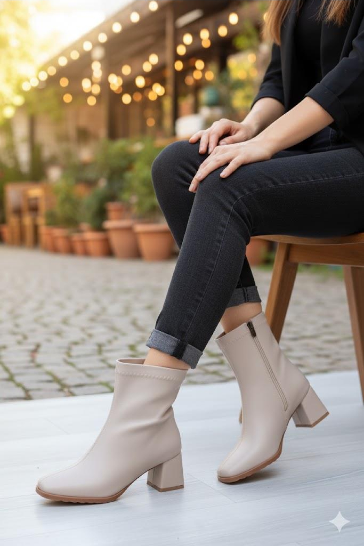 1195 Uraz Rahat 6 Cm Kalın Topuk Yüksekliği Kut Burun Kadın Bot - Görsel 3