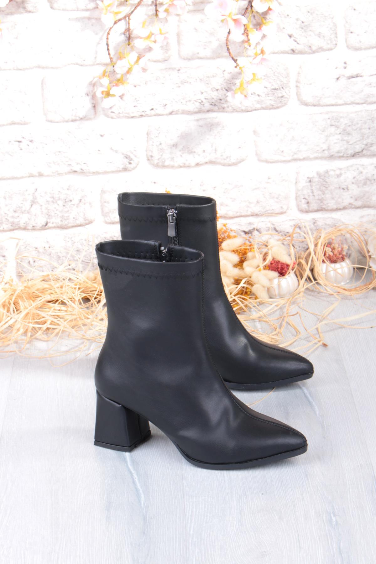 1193 Uraz Rahat 6 Cm Kalın Topuk Yüksekliği Sivri Burun Kadın Bot - Görsel 5