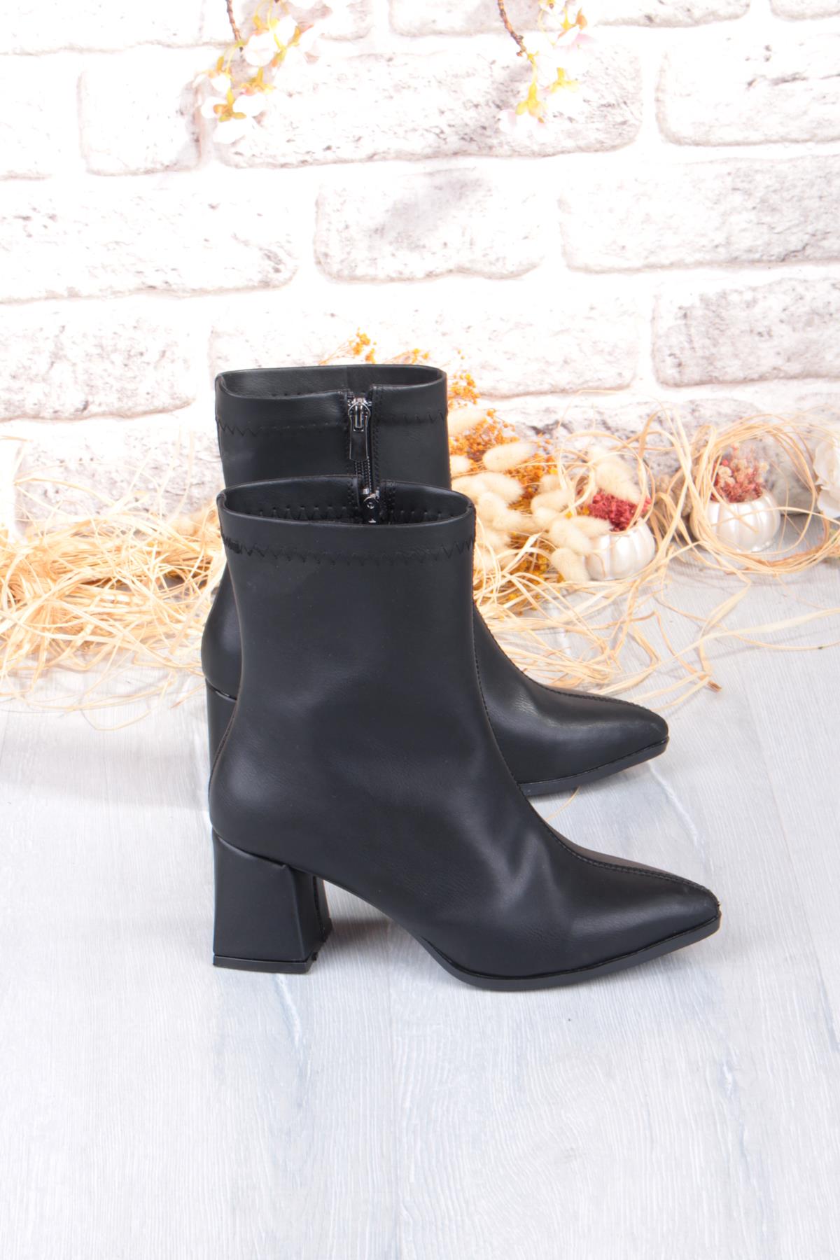 1193 Uraz Rahat 6 Cm Kalın Topuk Yüksekliği Sivri Burun Kadın Bot - Görsel 6