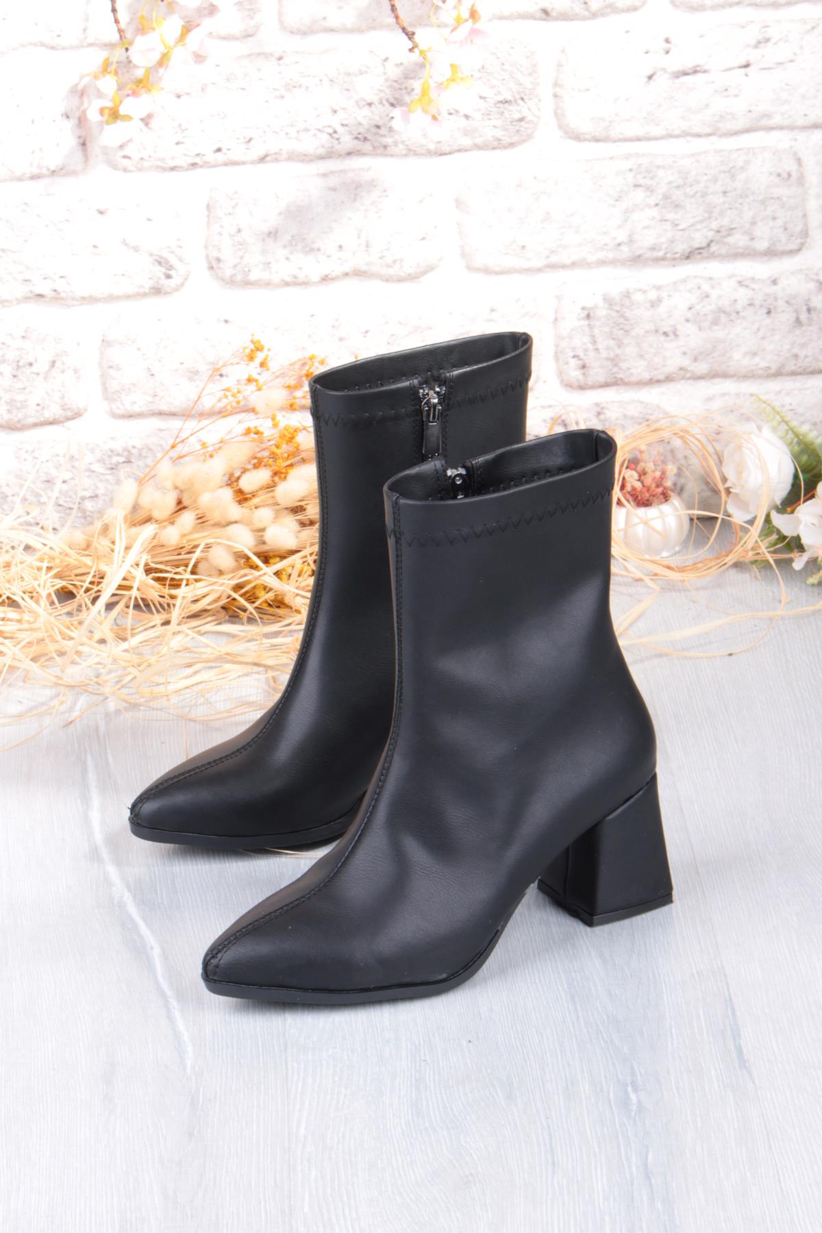 1193 Uraz Rahat 6 Cm Kalın Topuk Yüksekliği Sivri Burun Kadın Bot - Görsel 7