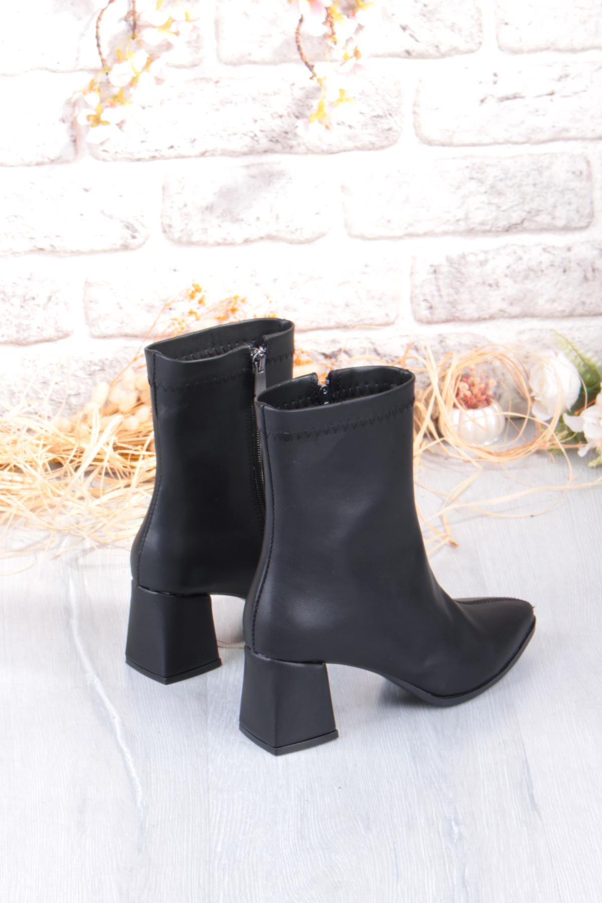 1193 Uraz Rahat 6 Cm Kalın Topuk Yüksekliği Sivri Burun Kadın Bot - Görsel 8