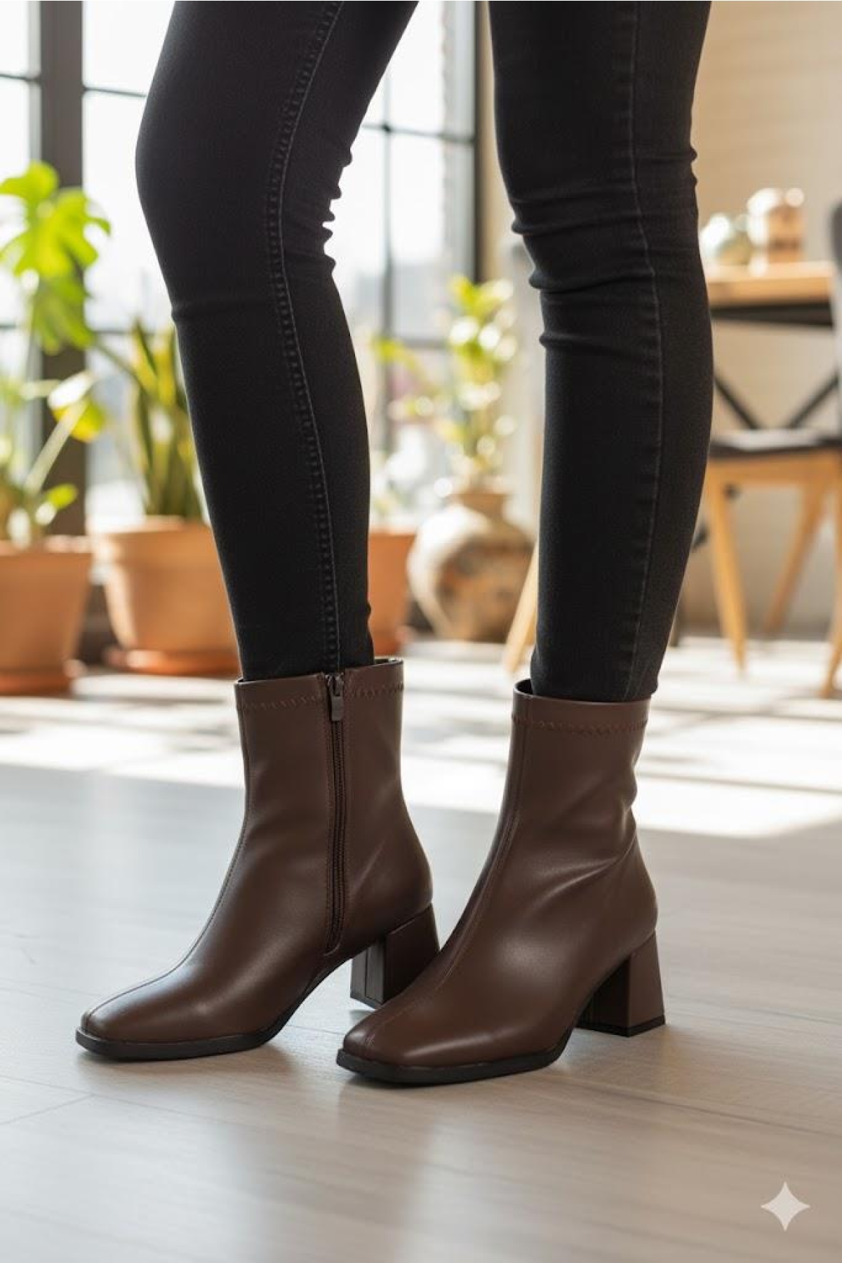 1195 Uraz Rahat 6 Cm Kalın Topuk Yüksekliği Kut Burun Kadın Bot - Görsel 2