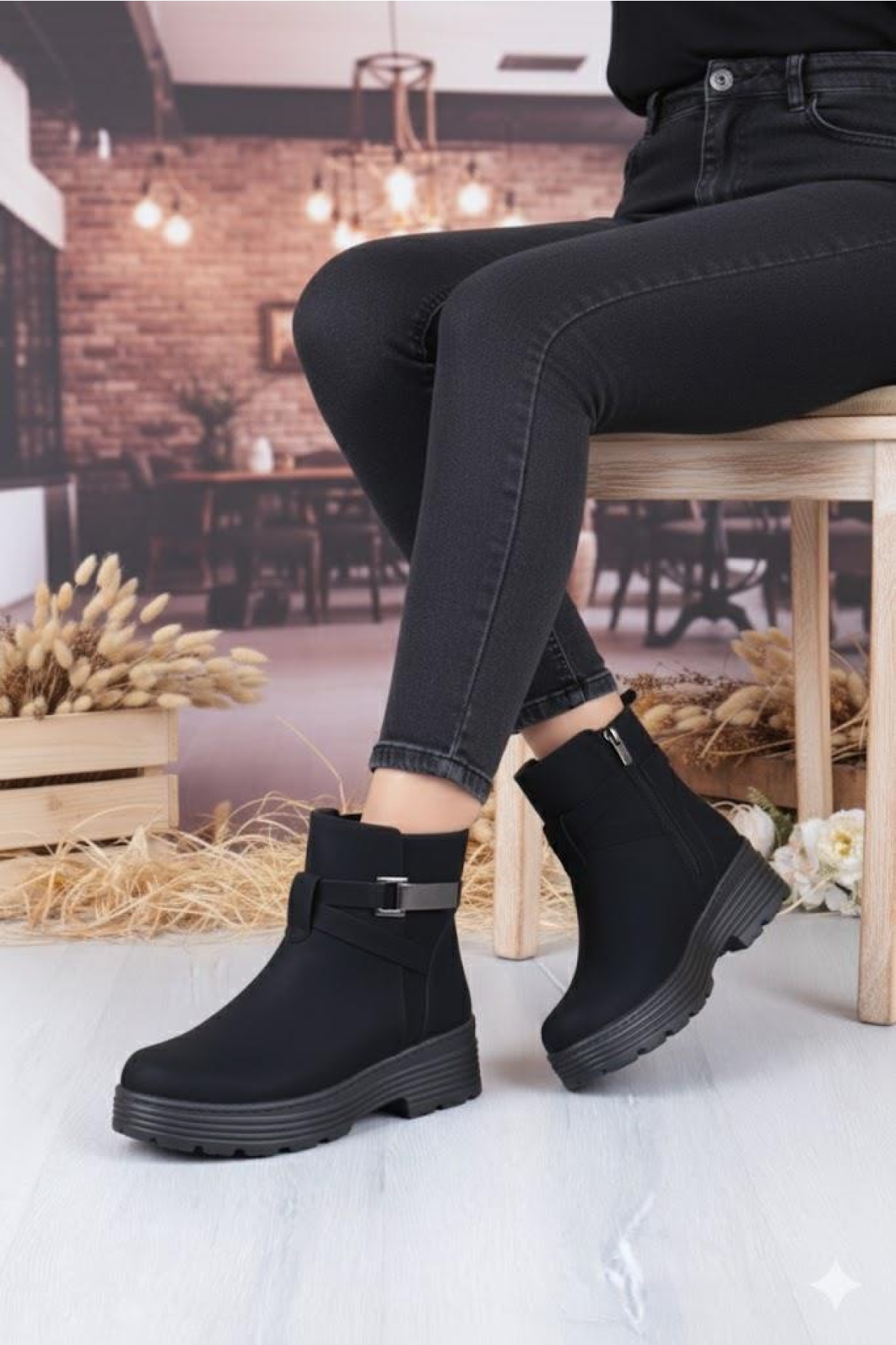 1186 Rahat Sıcak Astar Kaymaz Taban Fermuarlı Kadın Bot - Görsel 2