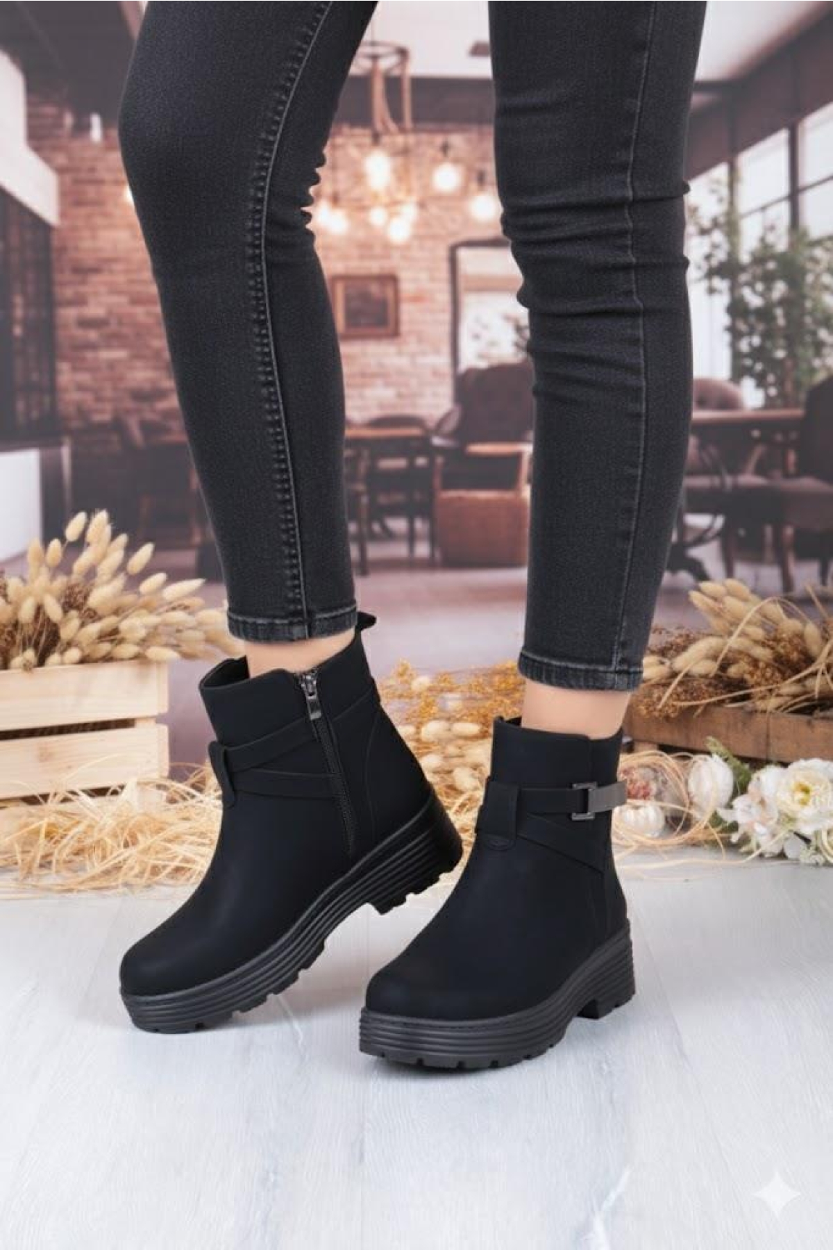 1186 Rahat Sıcak Astar Kaymaz Taban Fermuarlı Kadın Bot - Görsel 3