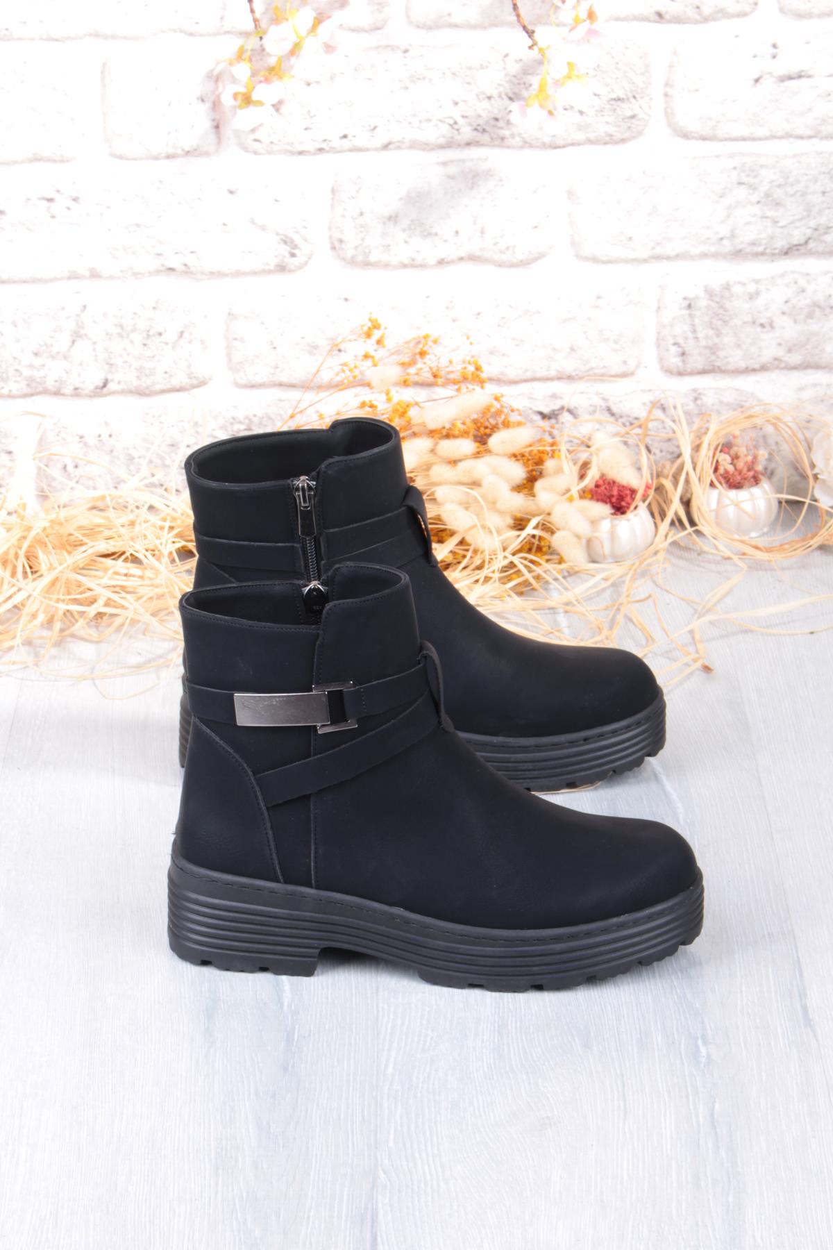 1186 Rahat Sıcak Astar Kaymaz Taban Fermuarlı Kadın Bot - Görsel 6