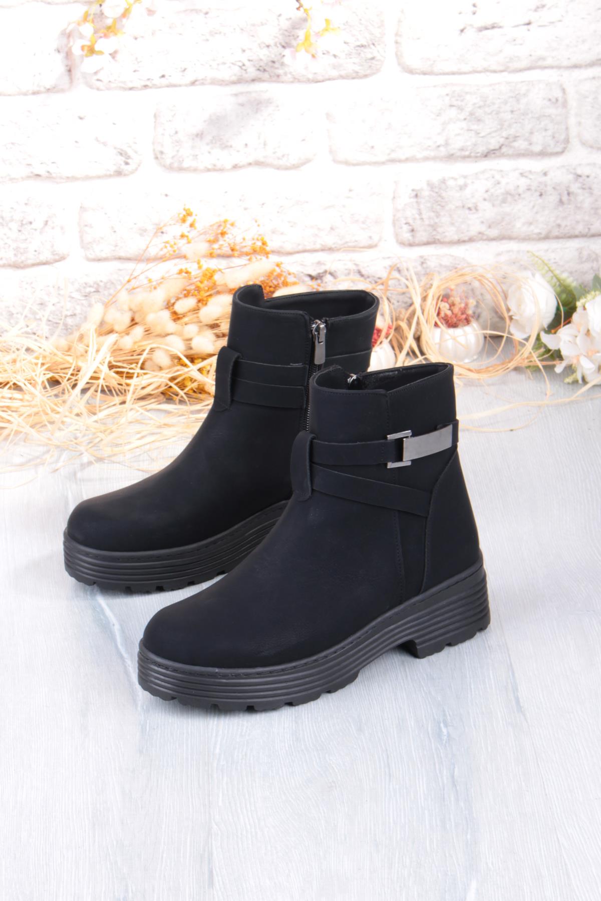 1186 Rahat Sıcak Astar Kaymaz Taban Fermuarlı Kadın Bot - Görsel 7