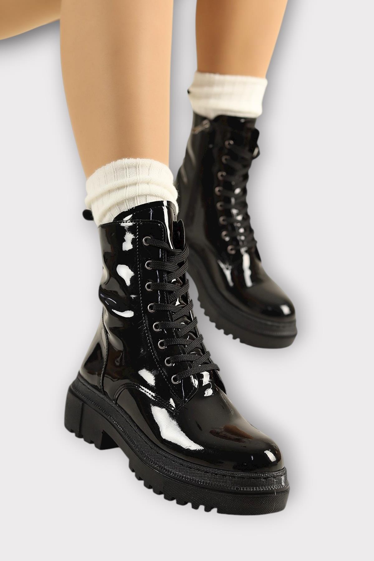 Kalın Taban Fermuarlı Postal Kadın Bot SİYAH - SİYAH - Görsel 2