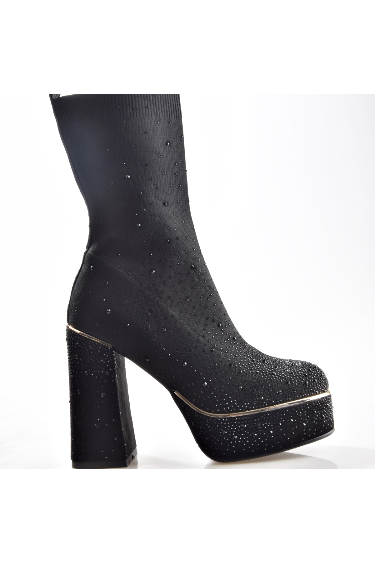 25K108 Kadın Platform Topuku Taşlı Streç Çizme - Görsel 2