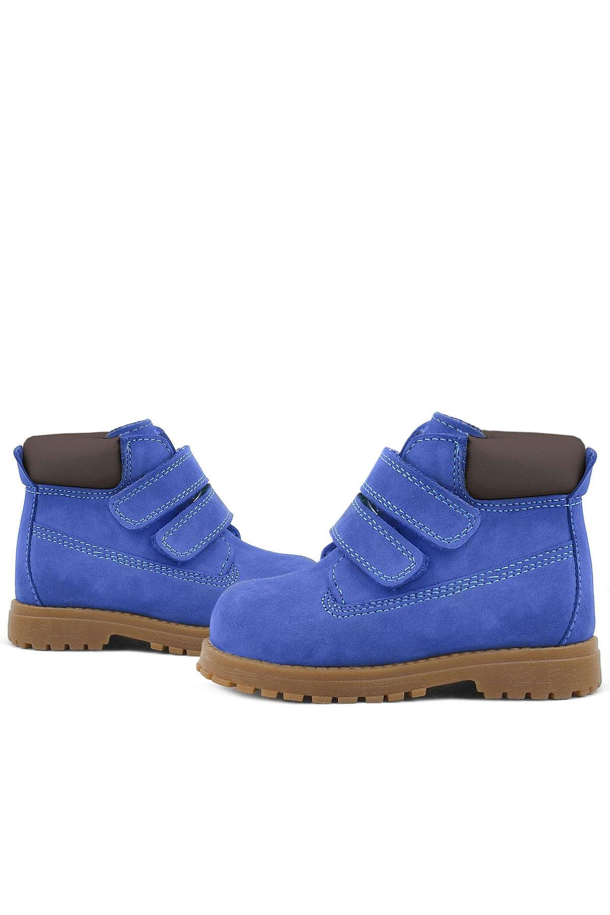 Neson Hakiki Deri Saks Mavi Kürklü Cırtlı Bebek Bot - Görsel 6
