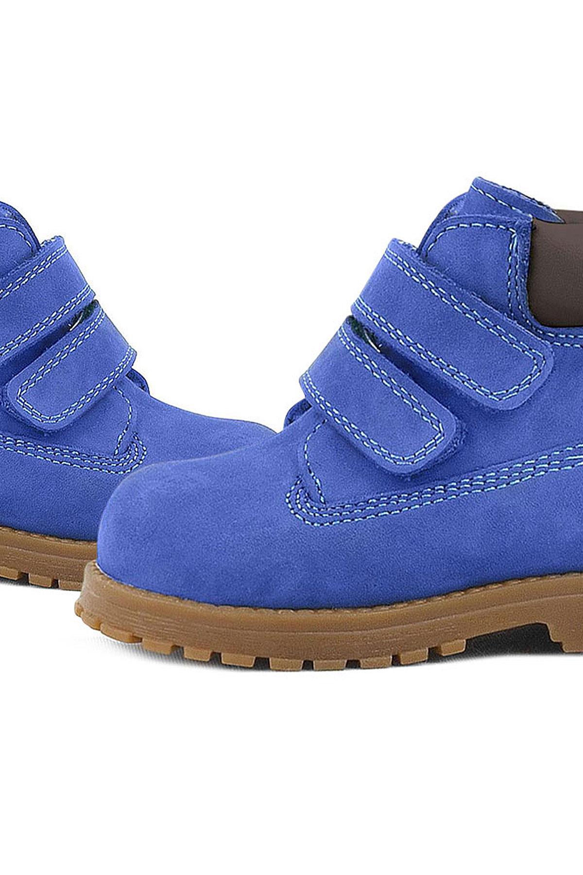 Neson Hakiki Deri Saks Mavi Kürklü Cırtlı Bebek Bot - Görsel 8