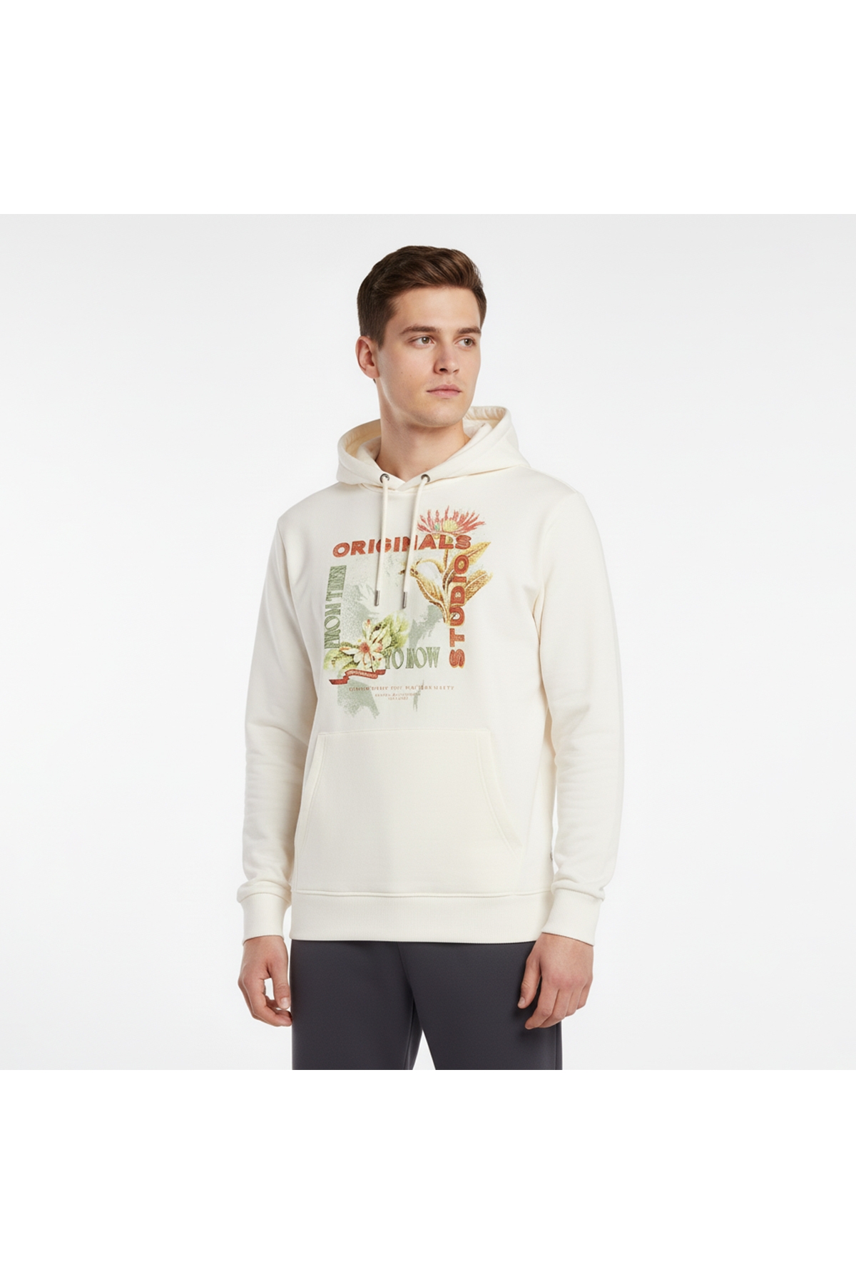 Jack &amp; Jones Jack & Jones Jack&Jones Lucca Graphic Erkek Ekru Kapüşonlu Sweatshirt